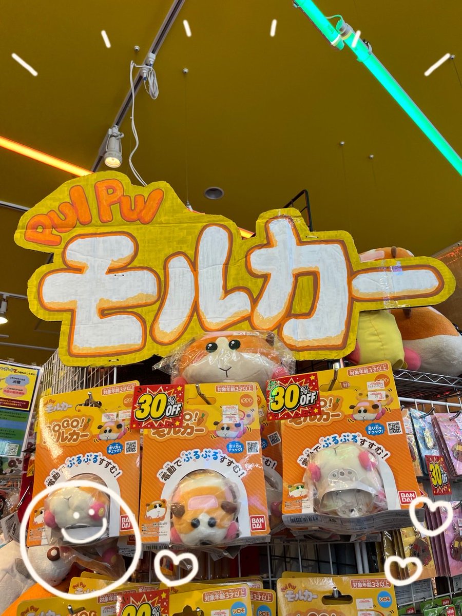 v00648vvz's tweet photo. モルカー入荷！🐹
少量ですが在庫の復活と新商品の入荷です！🐹🚘
たくさんお迎えに来て頂いてるので、不在だったらごめんなさい🙇‍♀️

看板POPも掲示中！
見に来てもらえると、担当スタッフが喜びます🥲❤️
通常定価から30％OFFの所
8/10（月）-16（日）までは、LINEの友達追加でそこから更に30%OFF！！ https://t.co/fmLAzsJL0y