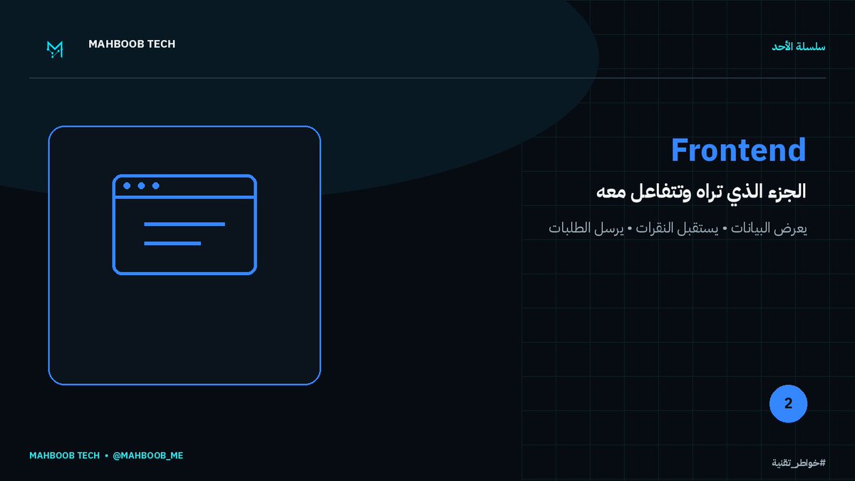 MAHBOOB_ME's tweet photo. :Frontend

 هو الجزء الذي تراه وتتفاعل معه: 
الصفحات، الأزرار، النماذج وعرض البيانات.

لكن دوره لا يقتصر على التصميم؛ فهو يدير التفاعل، يجمع المدخلات ويرسل الطلبات إلى الخدمات الخلفية.

#برمجة #Frontend #خواطر_تقنية
#البرمجة_ببساطة https://t.co/XyIENdWkwl
