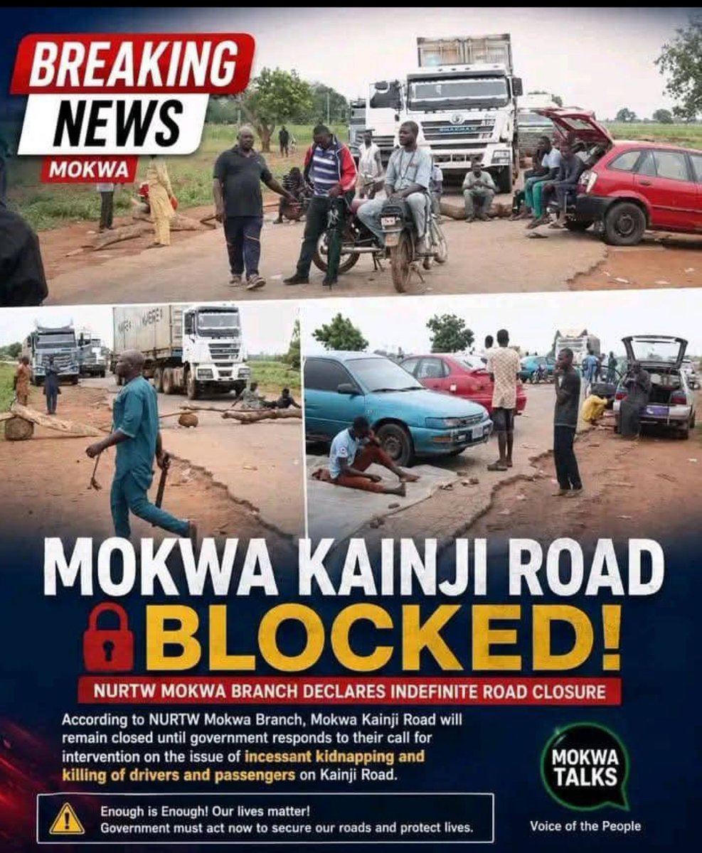 Farouk_Mokwa's tweet photo. The people are becoming wiser by the day, if the government is failing to do it job, the people will let them know why we elect them in office.

On the Borgu-Mokwa deadly road that kidnappers had been killing and kidnapping people including my cousin, the people had blocked the road and no car will be allow to move that way until something positive is done by the government.

Let me tell you a small story, Borgu holds one of the biggest Air force base in Nigeria, a top ranking officer was traveling by road and when he got to Mokwa, no driver was willing to take him to Kainji due to the debilitating kidnapping issue, the officer phoned them at the base.

Within an hour, a fighter jet arrived at the airspace of Mokwa, the officer was informed that his journey would be guided to Kainji and a driver was paid handsomely to take him to Borgu whilst the chopper follow and guide the road.

This is to signify that the government is aware of what's happening but is turning deaf ears to the situation.

Today we are taking it to the street protesting for immediate actions and until our lives are worthy to be protected, nobody will move past that road.

@officialABAT