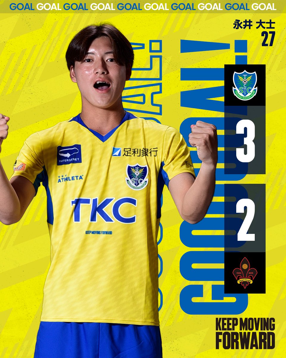 tochigisc's tweet photo. 🟨　𝑮𝑶𝑶𝑶𝑶𝑶𝑶𝑨𝑳 !!!❤️‍🔥　🟦

👑 ｜明治安田J3リーグ 第1節
⏰ ｜後半50分
⚽️ ｜ #永井大士
栃木ＳＣ 3-2 ツエーゲン金沢

#全員戦力 #栃木ＳＣ https://t.co/WorzicDn0J