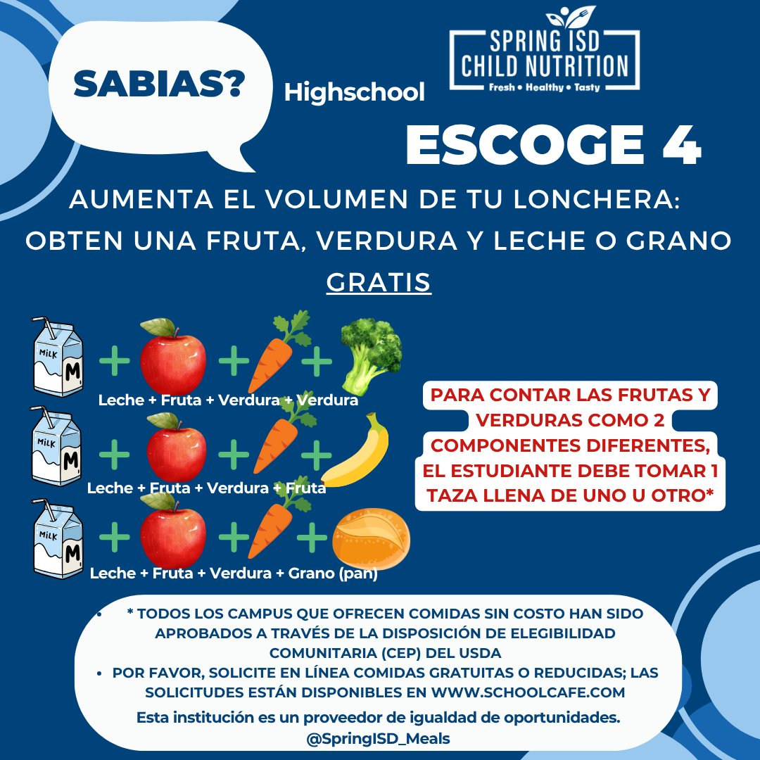 SpringISD_Meals's tweet photo. Parents, we've got your back! You bring the entree and we got the sides. One less thing to worry about! @SpringISD 

To view the menus, please visit: https://t.co/EcMNCtUkrV https://t.co/SenbpGYmLU