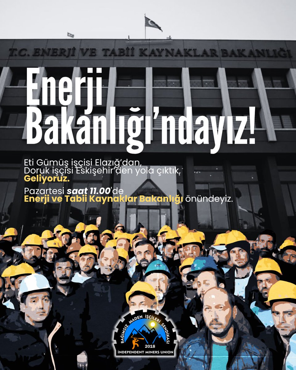 bagimsizmadenis's tweet photo. Yola çıktık, yarın 11.00'de Enerji Bakanlığı'ndayız!

Yıldızlar SSS Holding'e bağlı Elazığ Eti Gümüş madencisi ve Doruk Madencilik madencisi ile yarın Ankara'da, sorumlu Enerji Bakanlığı önünde olacağız.

Yurdun her noktasını holdingler yağmalarken, işçiyi, esnafından belediyeye herkesi soyarken Enerji Bakanlığı izliyor, izin veriyor. Mücadelemiz sayesinde Yıldızlar SSS Holding'in sahip olduğu maden ruhsatları 3000'den 180'e düşmüştü. Ancak Enerji Bakanlığı garantörlüğünde verilen sözler tutulmadı, mücadeleye gönül veren milyonlar kandırıldı.

Enerji Bakanlığı'na, tarafımıza yaptığı "Haziran ayının sonuna kadar tüm işçi alacakları ödenmezse el atacağız." sözünü hatırlatırız. Temmuz bitti, Ağustos'tayız. Hala madenci insandan sayılmıyor, ücretleri ödenmiyor. Bu sefer holdingin kuru sözlerine izin vermeyeceğiz. 

Geliyoruz!