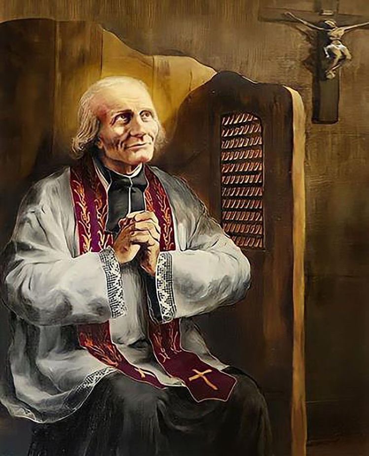 matthew_sede's tweet photo. St. John Vianney would enter the confessional at 1 am and ring a bell to signal he arrived, hearing confessions until 7 am mass. He then returned to the confessional until 11, took lunch, then went back confessional until night prayers, all on 3 hours of sleep.

Happy Feast! https://t.co/77aDiQJKUM