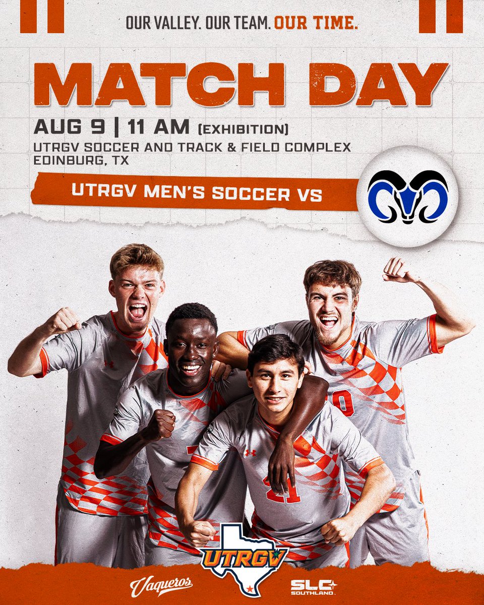 UTRGVMSoccer's tweet photo. WE’RE BACK! 🤠

🆚 Monterrey Tech (Exhibition)
📍 UTRGV Soccer and Track &amp; Field Complex
⏰ 11 AM
🤠 FREE Admission

#UTRGV #RallyTheValley https://t.co/qMnlqIC82Q