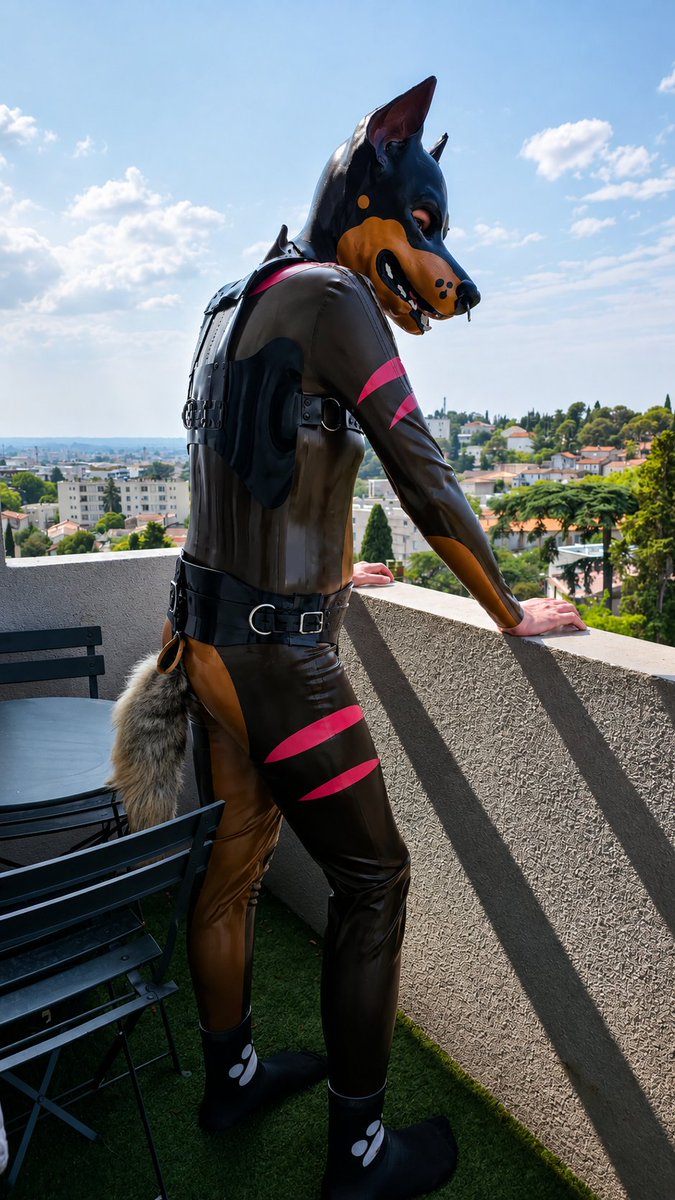 PupEmix's tweet photo. ~~  A good Sunday coming up ~~ 

Picutre by @pup_xenos 

#latexfurry
#RubberFur 
#latex 
#furry https://t.co/WUrFK1kgZS