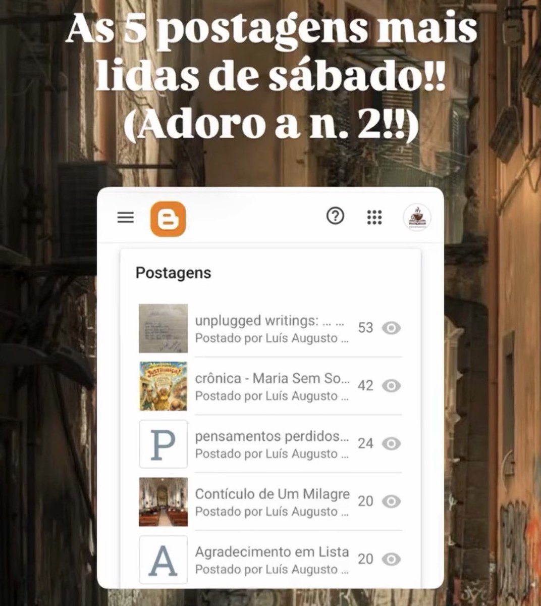 mennabarreto71's tweet photo. As 5 mais do blog! 
Sim, blogs CONTINUAM resistindo contra a rolagem infinita do Instagram e do Substack! 
Vai lá: https://t.co/FnDAVbKdyk https://t.co/vAxYnGsSCW