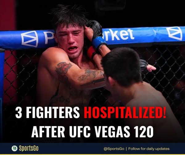cbdoilRSA's tweet photo. Gigi Canuto, Carol Foro, and Billy Goff were transported to a local hospital for precautionary CT scans following their fights at UFC Vegas 120 in Las Vegas.
#UFCVegas120 #UFC #TyMiller #BillyGoff #GigiCanuto #CarolForo #MMA https://t.co/IoAQjtDkzb