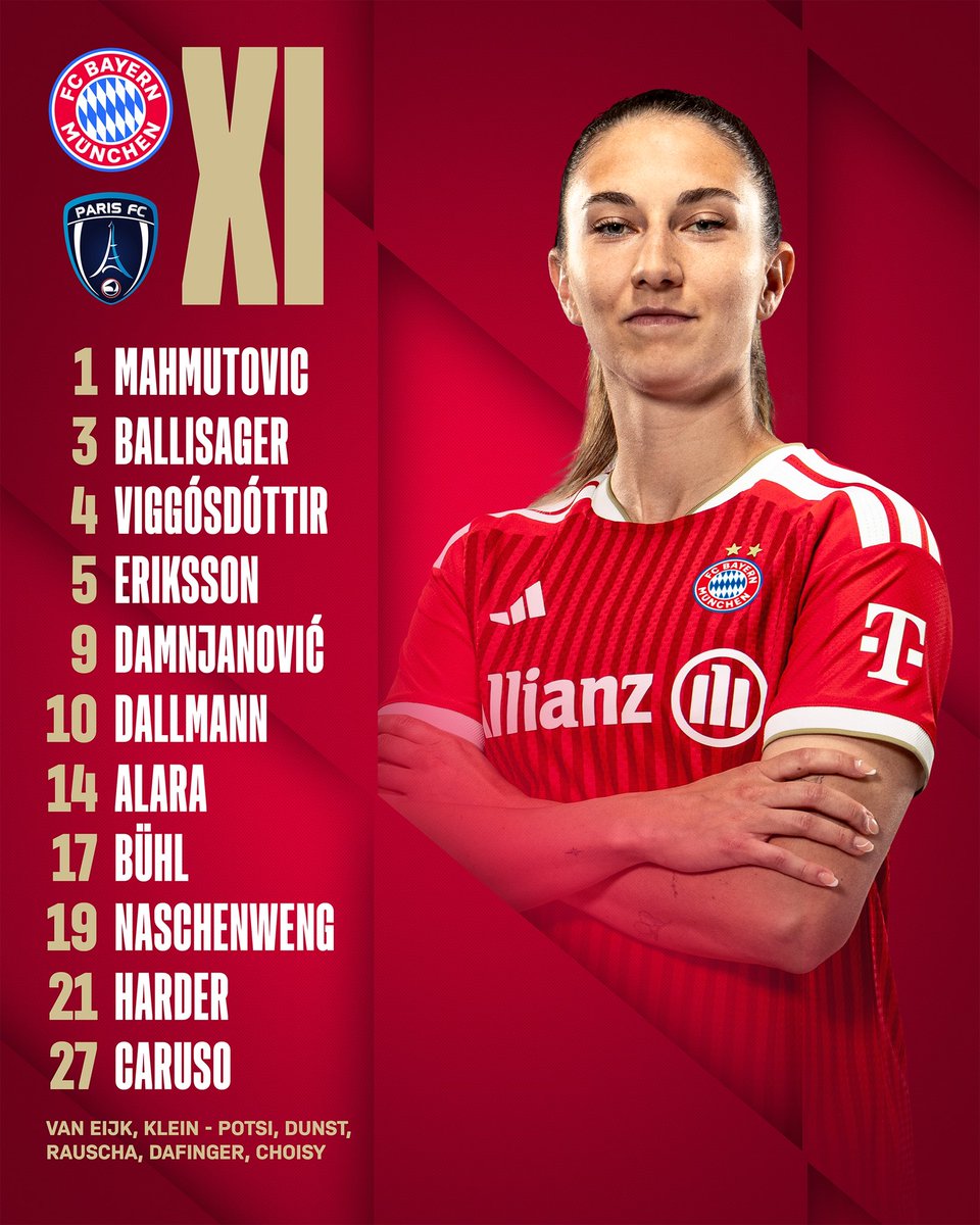 FCBfrauen's tweet photo. Unser 𝐓𝐄𝐀𝐌 für den Test gegen Paris FC. 🔴⚪

ℹ️ Momoko Tanikawa und Sophie Proost stehen krankheitsbedingt nicht zur Verfügung. https://t.co/Ek4OKhbBWM