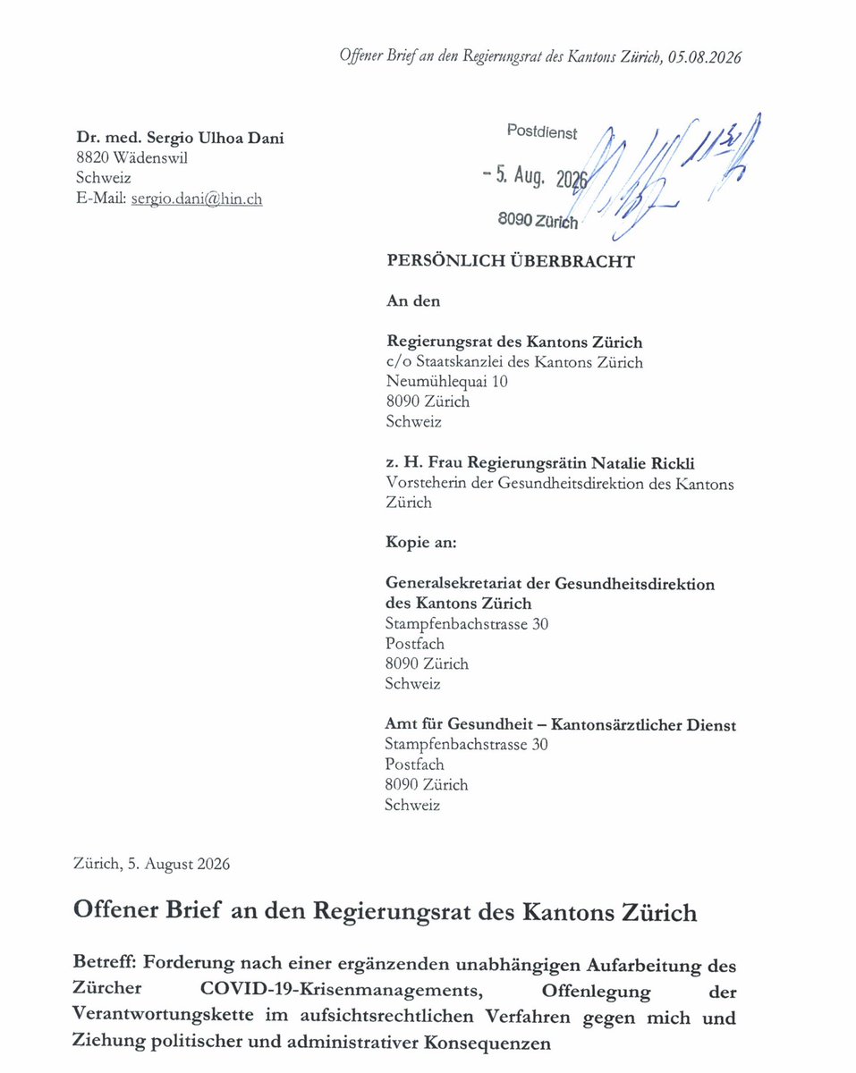 RealWsiegrist's tweet photo. Offener Brief an den Zürcher Kantonsrat von Sergio U. Dani, MD, DSc, GP

FA für Allgemeinmedizin (DE), Praktischer Arzt (CH)

https://t.co/DVdEW4owkP

https://t.co/7VdpORMeVm