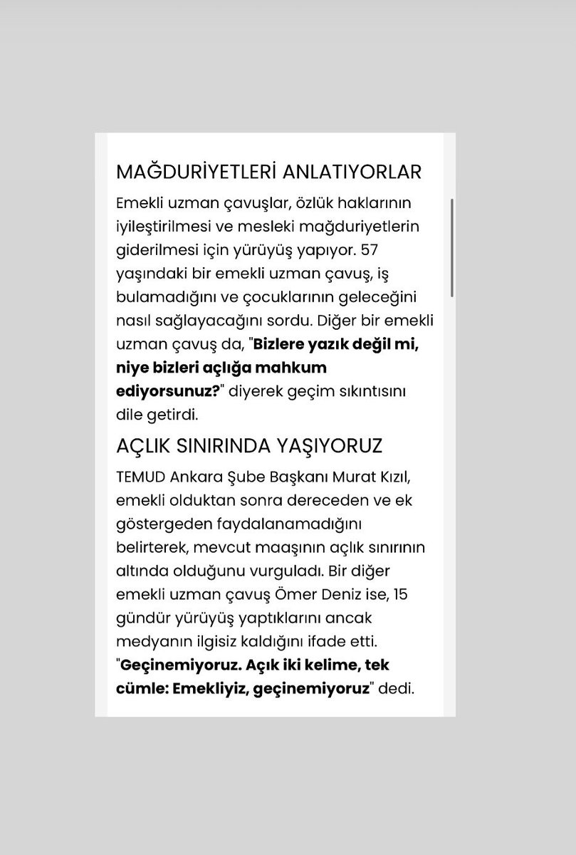 alitilkici38's tweet photo. Basındada yer aldı;
Bu Kahraman #UzmanÇavuş’lara yapılan ayıptır.
Bizler Kırgınız.

Açlık sınırı içerisindeyiz,Geçinemiyoruz.

Milletin çocuklar rahat etsin diye kendi çocuklarımızdan fedakarlık ettik.

Vatan Savunmasının Sözleşmesi olmaz.

Hastalanırsam meslekten atılırmıyım diye endişeli asker olur mu

Emekli Türk Askeriyim Geçinemiyorum Ayıp değil mi.
 ve yüzlerce boğazımızda kalan kelime.
#KahramanlaraHakYürüyüşü
@TEMUD_2024