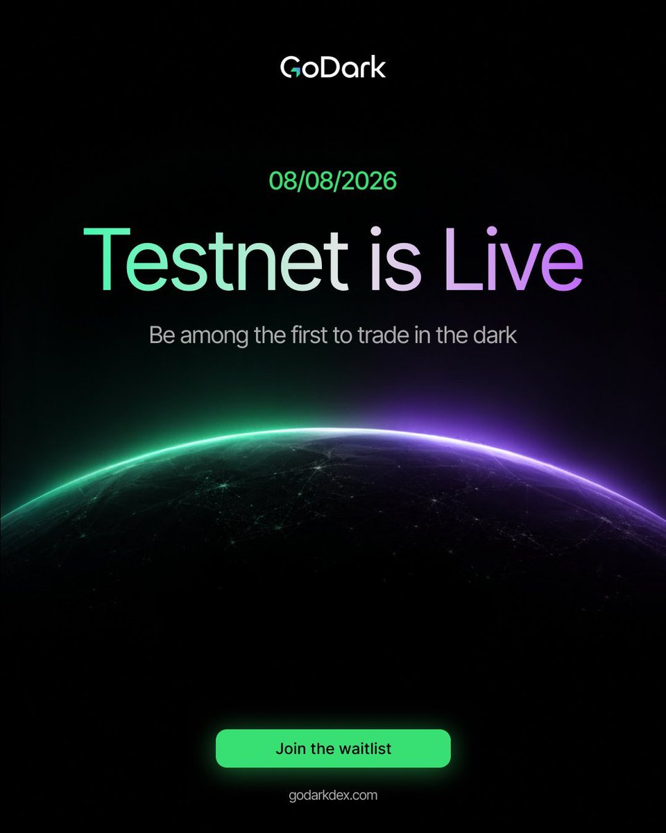 AhmedRajX's tweet photo. 🚨 GoDark Closed Testnet Is LIVE! 👀

@GoDark has officially opened its Closed Testnet.

🔐 Private Trading
GoDark is building private execution for onchain trading.

✨ Get Started

🔗 Join:
https://t.co/4pVHnJ1DH6

→ Create your account
→ Join the waitlist
→ Wait for testnet access
→ Start testing once approved

💸 Cost: FREE

🪂 It’s still early, so this is a good time to get your spot before the testnet opens wider.

If you're interested in private onchain trading, don't miss this one. 👀

Who's joining GoDark? 👇

💙 Like
🔁 RT