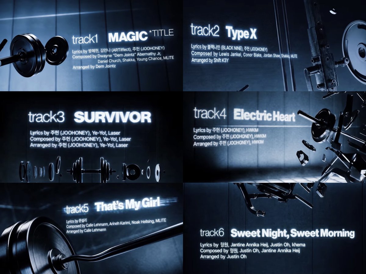 somewherenu's tweet photo. Track 1   MAGIC
Track 2  Type X
Track 3  SURVIVOR
Track 4  ELECTRIC Heart
Track 5  That’s My Girl
Track 6  Sweet Night, Sweet Morning

제목 부터 쇠맛 한 가득에 마지막 형원이 곡으로 갬성 한 스푼? 대놓고 쇠질을 하시겠다? 대찬성합니다 https://t.co/ioeHnEwh6Y