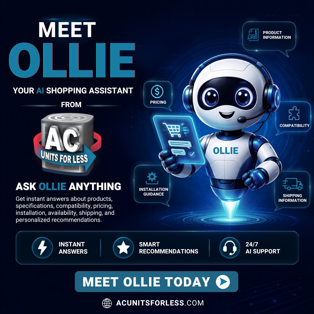 Acunitsfor35915's tweet photo. Meet Ollie — Your AI Shopping Assistant!
Need help choosing the right product?
Ask Ollie about:
✅ Specs
✅ Pricing
✅ Compatibility
✅ Installation
✅ Shipping
✅ Recommendations
⚡ Instant answers. 🧠 Smart recommendations.  24/7 AI support.
👉 https://t.co/drtsRkIGsL
#OllieAI https://t.co/bLWxtatiyc