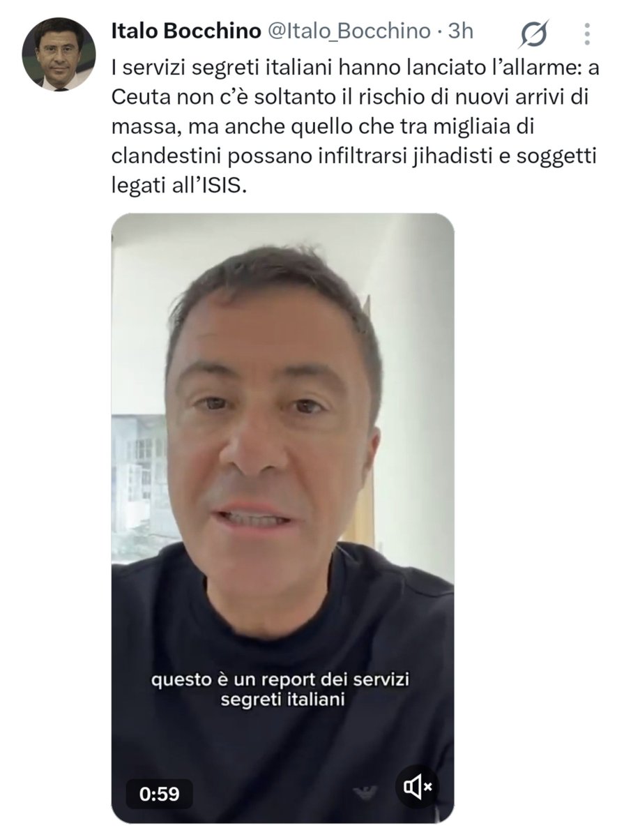 Sabo82AS's tweet photo. Se davvero i servizi segreti hanno lanciato l’allarme su possibili jihadisti infiltrati tra i migranti di Ceuta, Bocchino spieghi da dove arriva l’informazione. La sicurezza è una cosa seria: non si alimenta la paura con notizie non verificabili. 

Servono fatti, non allarmismi. https://t.co/xtHY3lJIFh