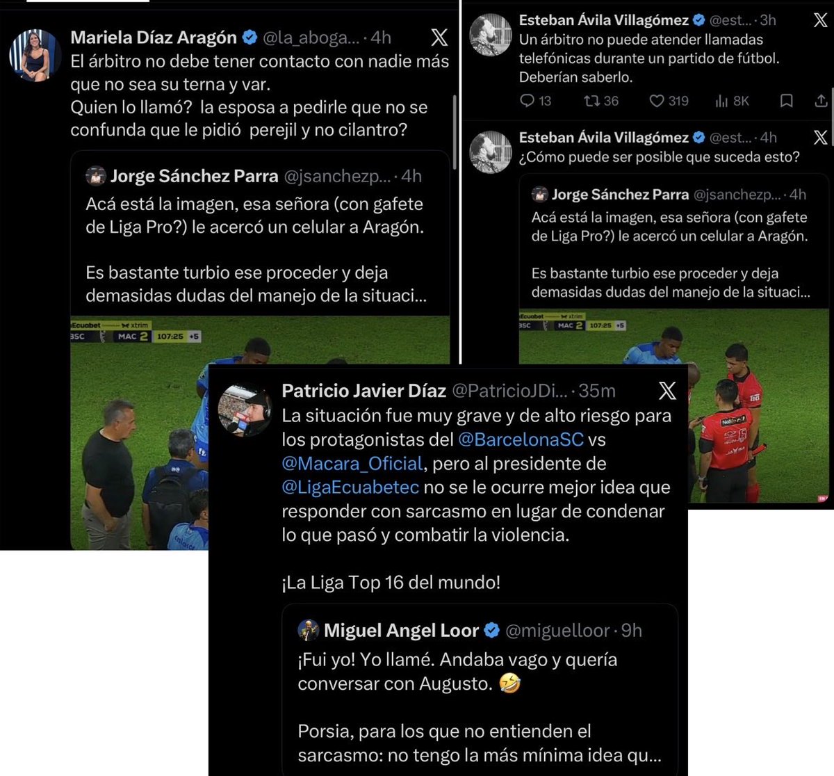 miguelloor's tweet photo. ¿Quién dice que no puede? ¿Dónde dice? ¿Leyeron el reglamento? ¿Analizaron siquiera el contexto antes de afirmar algo tan categóricamente?

Ayer estaba tranquilo. Algunos empezaron a criticar sin investigar ni preguntar absolutamente nada. Respondí con sarcasmo porque me pareció que algunos periodistas estaban armando un drama innecesario sin conocer y peor preguntar absolutamente nada. Y entonces se molestaron por mi respuesta. ¿Qué corresponde hacer? ¿Aplaudir ese tipo de periodismo?

Porque una cosa es cuestionar -están en todo su derecho- y otra muy distinta es afirmar que algo está prohibido sin señalar una sola norma que lo prohíba y, a partir de ahí, empezar a “imaginar” o insinuar cosas.

¿Quieren seriedad? Aquí tienen seriedad: IFAB, FIFA, Reglamento de Competiciones y Reglamento de Seguridad. Norma, artículo y procedimiento. Hasta con dibujitos para que no queden dudas.

El partido estaba detenido por una emergencia de seguridad. ¿Quién lo detuvo? El árbitro. Nadie llamó al árbitro para decirle si fue penal, si debía expulsar a alguien o para cambiar una decisión. Se le transmitió información de seguridad para que ÉL pudiera tomar la decisión que reglamentariamente le correspondía.

Y resulta que el propio procedimiento exige coordinación entre Policía, seguridad, Comisario y árbitro. Una restricción sobre el equipamiento electrónico que utiliza un árbitro para arbitrar no convierte mágicamente en ilegal una comunicación operativa durante una emergencia. De hecho, la prohibición que algunos aseguran categóricamente que existe, no existe.

Critiquen todo lo que quieran. Pero primero investiguen. Y si van a afirmar categóricamente que “un árbitro no puede”, lo mínimo es poder responder una pregunta bastante sencilla:

¿Dónde dice que no puede?

Dejen la furia innecesaria. LigaPro no les ha hecho nada.

Y sobre la rueda de prensa: recibimos información de que existía riesgo de que personas intentaran ingresar a esa zona. ¿Qué hacemos ante eso? ¿Dejamos que entren y esperamos a ver qué pasa? No. Se suspende la actividad, se protege a periodistas, jugadores y oficiales, se controla la situación y punto. Eso no es esconder nada; es seguridad básica.

Es increíble tener que explicar hasta procedimientos tan elementales.

Y termino con algo mucho más importante que cualquier discusión en X: mis felicitaciones a la Policía Nacional, a todo el personal de seguridad y a nuestra Dirección de Competiciones.

Gracias a su actuación, hoy estamos discutiendo sobre una “llamada” y una rueda de prensa suspendida, y no lamentando una desgracia.

Saludos.

PD: Y por si acaso… YO NO LLAMÉ. 🤣