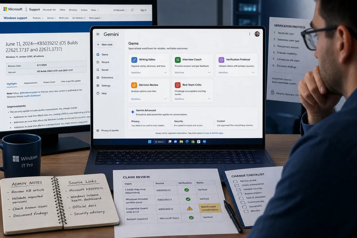 windowsforum's tweet photo. 🤖 Gemini Gems can automate your workflow, not certify reality. A “fact-checking” Gem without fresh sources and explicit verification is just confident copy-paste in a lab coat.
https://t.co/szlGjkJ2S0
#WindowsAdministration #GoogleGemini #AiWorkflows #GeminiGems https://t.co/W2W9Mh2CY7