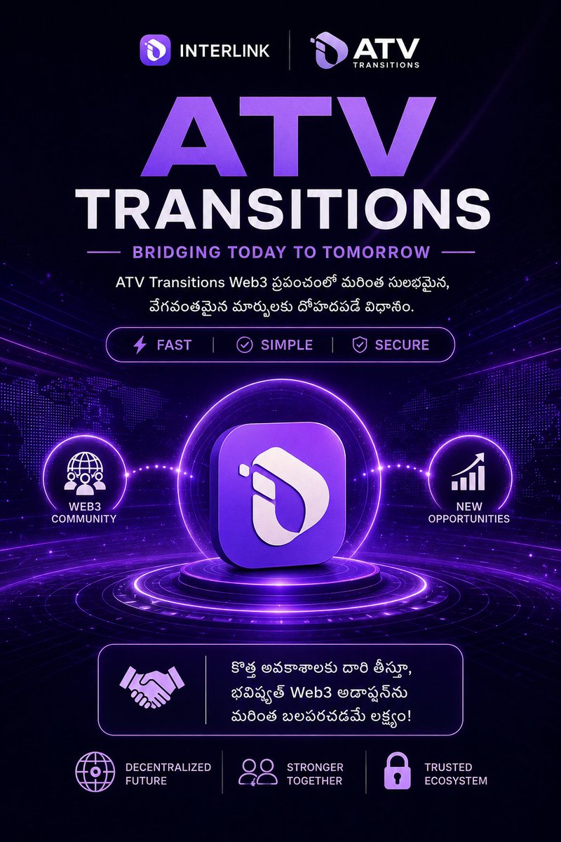 purna20749's tweet photo. 🚀 ATV Transitions Web3 ప్రపంచంలో మరింత సులభమైన, వేగవంతమైన మార్పులకు దోహదపడే విధానం. 🌐💜
కొత్త అవకాశాలకు దారి తీస్తూ, భవిష్యత్ Web3 అడాప్షన్ను మరింత బలపరచడమే లక్ష్యం! 🤝
#InterLink #Web3 #ATV https://t.co/oL0BhzU461