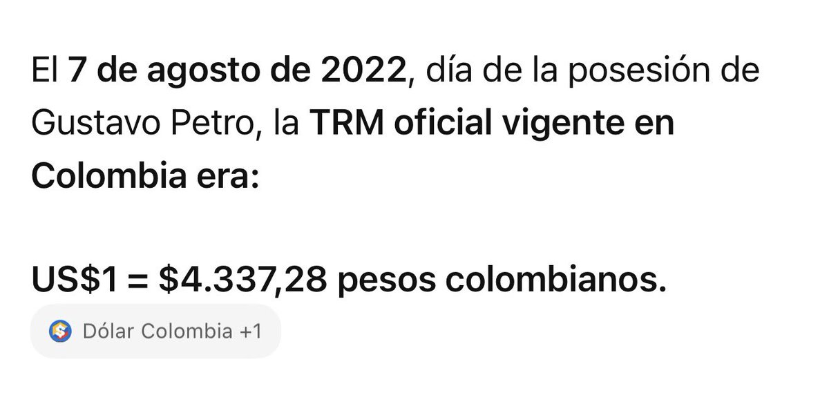 GustavoBolivar's tweet photo. Guarden este tuit para el balance:
Precio del dólar 7 de agosto de 2026: $3,157 (Fin gob Petro)
Precio del dólar 7 de agosto de 2022 $4,337 (Fin gob Duque)
$1.180 (27,2%) más barato 
RT #DatoMataRelato https://t.co/ZUevuF97hI