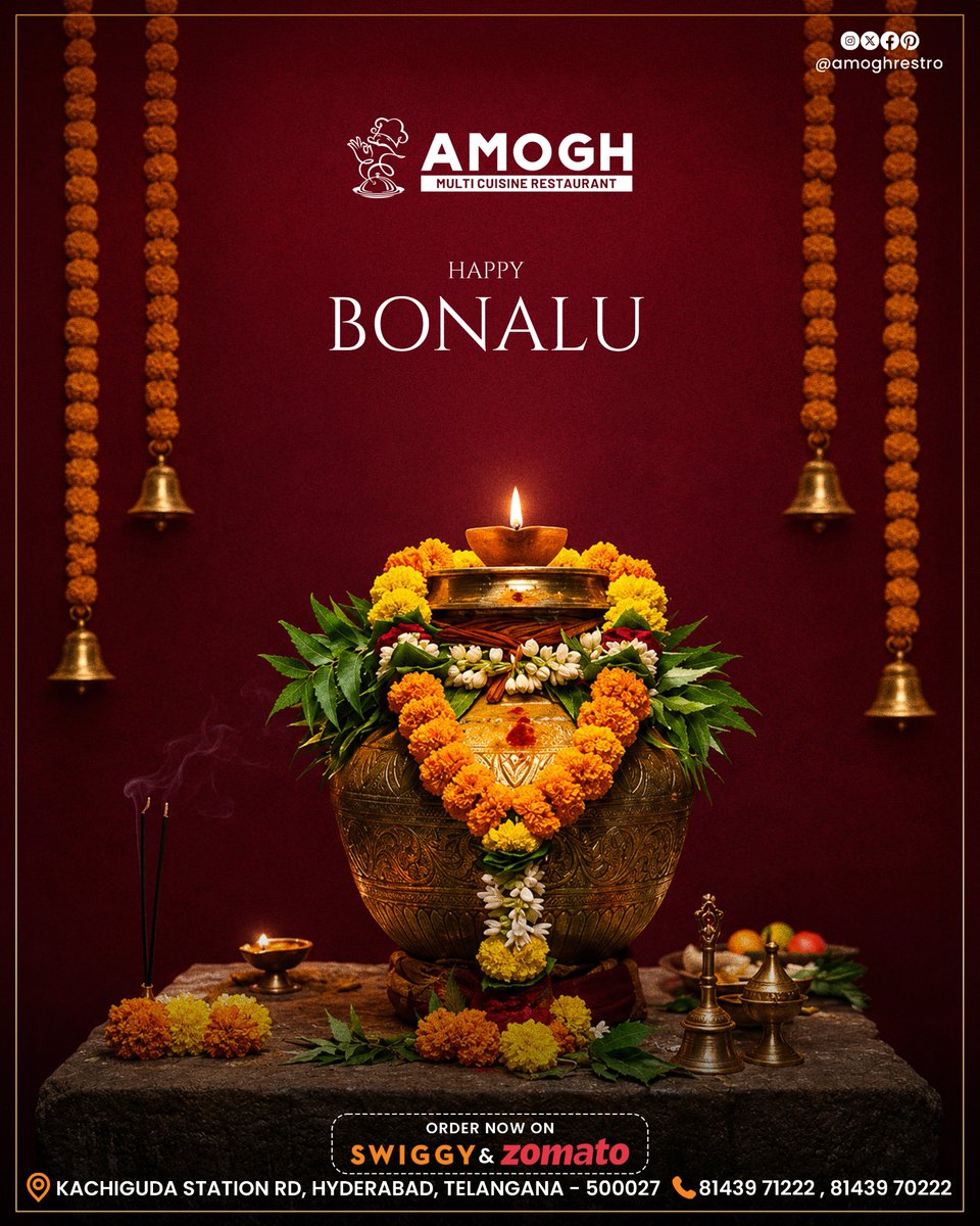 amoghrestro's tweet photo. Happy Bonalu! 🌼
Celebrating the vibrant spirit, devotion &amp; traditions of Telangana. ❤️
📍 Kachiguda, Hyderabad
🛵 Swiggy &amp; Zomato | 📞 81439 71222 / 81439 70222
#HappyBonalu #Bonalu2026 #BonaluFestival #TelanganaBonalu #Hyderabad #HyderabadFoodies https://t.co/gQWXTdDbht