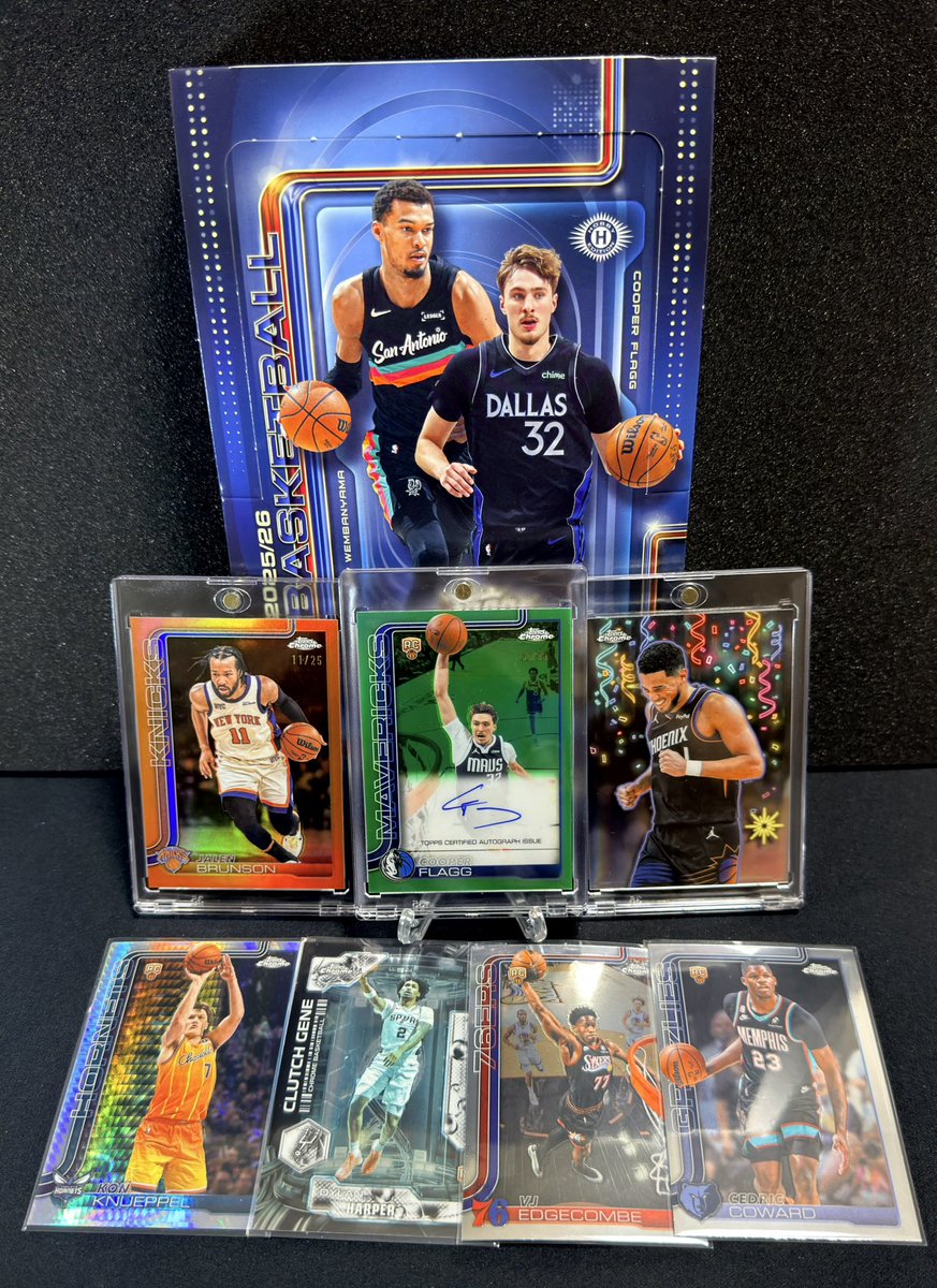 rt_rider_my's tweet photo. 今日、Mint大丸心斎橋店で抽選に当たったTopps Chrome UPDATEの Hobby1箱を買った結果

Cooper Flagg Green Parallel /99 Auto
Jalen Brunson Orange Parallel /25
Devin Booker Celebracion
が出た、、、
その他にもTop Rookieのカードも！
またまた最高のBoxありがとうございました！
#Topps #NBA https://t.co/bmgfEIdX9t