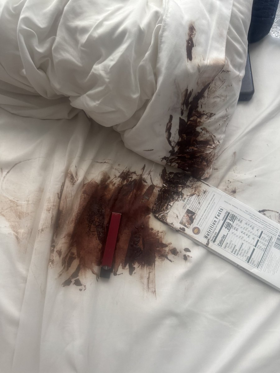 misterkyros's tweet photo. Woke up thinking today was gonna be good I feel a warmth and get up. I slept on chocolate and it’s fucking everywhere… fuck my fat chud life https://t.co/BUk7DexdR0