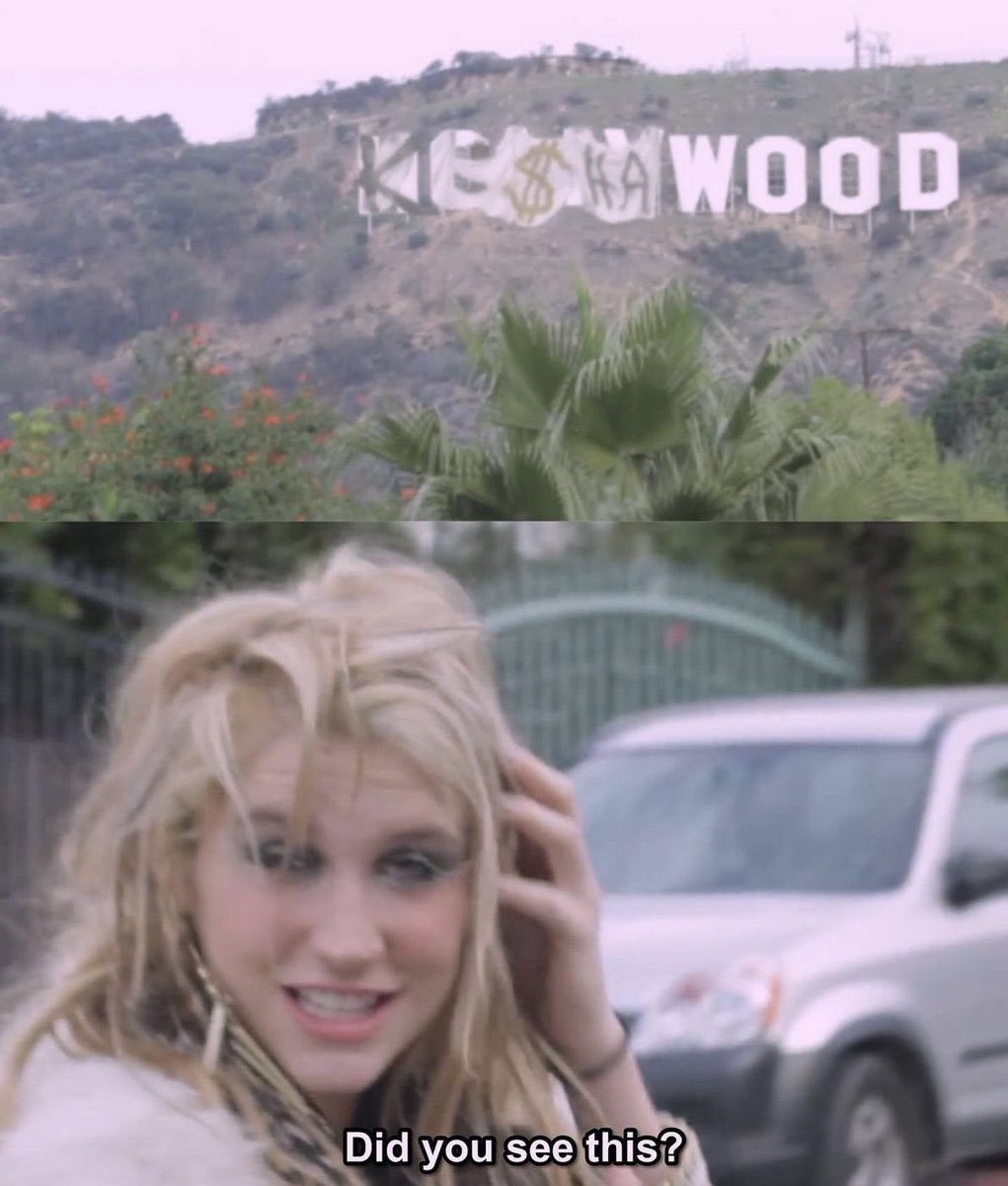 lohanisgod's tweet photo. kesha and her friends changing the hollywood sign to ke$hawood, 2010 https://t.co/WWfcqaFzD8