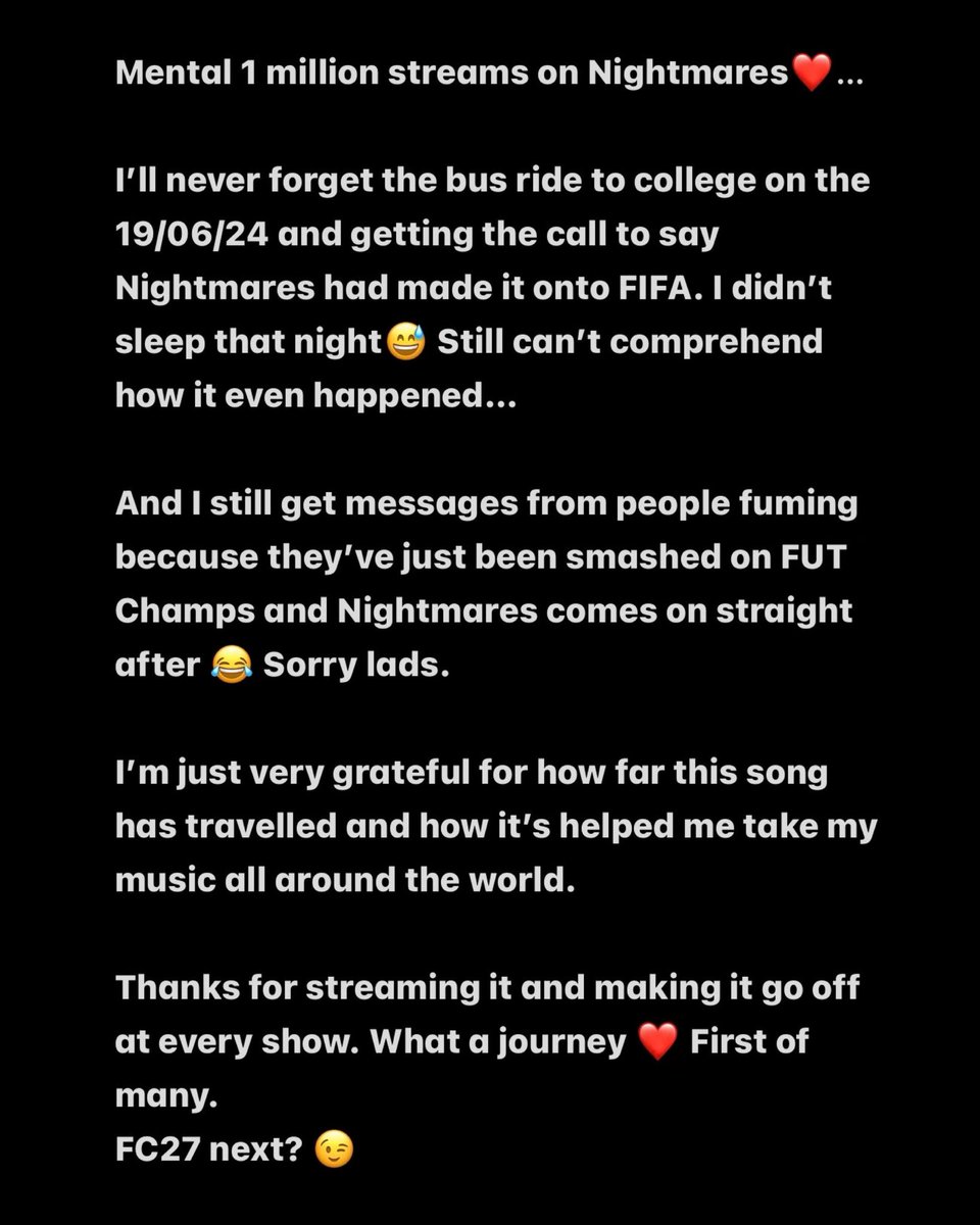 alexspencerUK's tweet photo. 1 million streams on Nightmares💚🤯

Thank you to every person who’s streamed it, supported it, screamed it at shows and been a part of the journey !!

16 year old Alex wouldn’t believe it right now

The first of many, onwards and upwards 🚀🏆 https://t.co/TyzQBjljNK