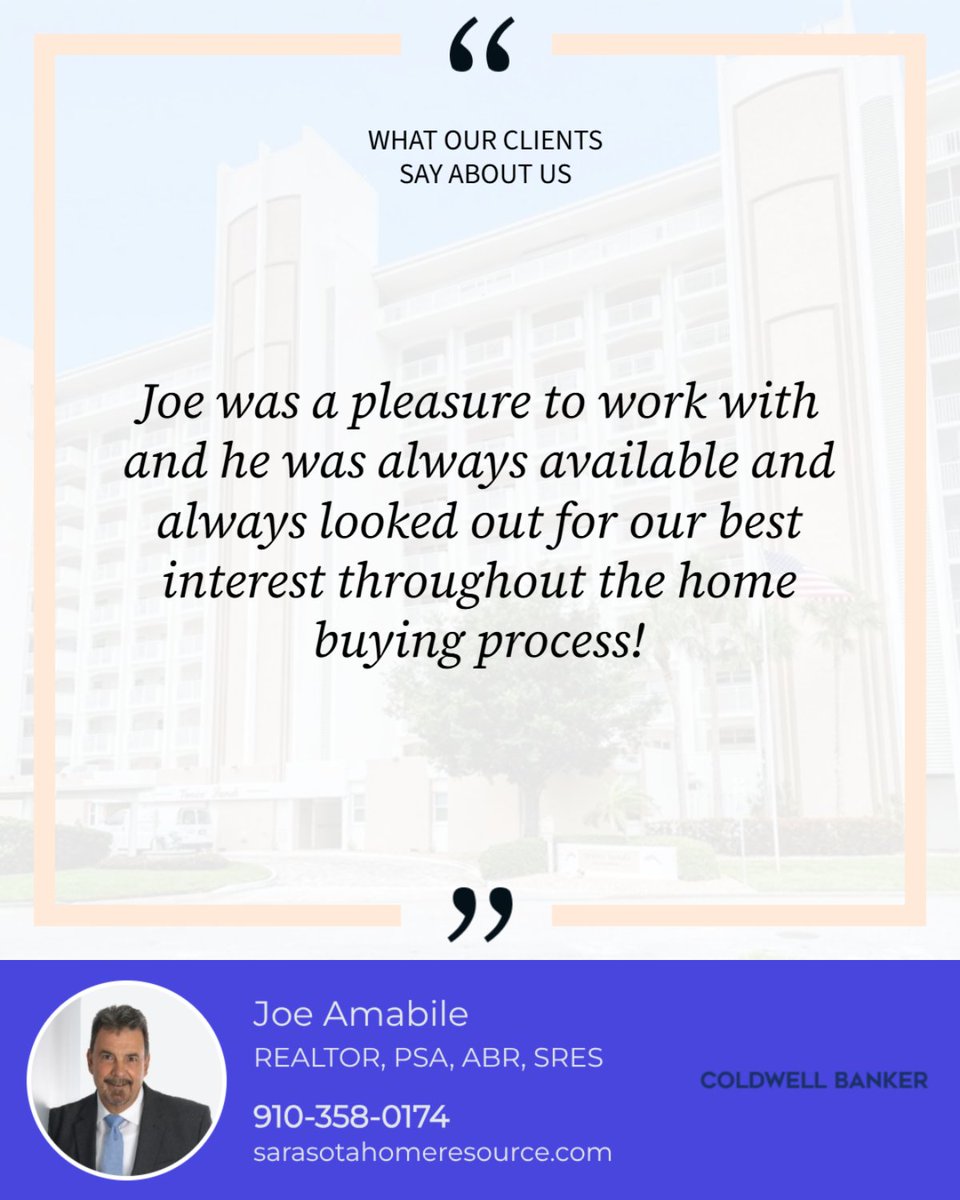 JoeAmabile1's tweet photo. Thanks to my clients for their kind words. Here's a recent review from a Buyer in Venice.

Listing courtesy of COLDWELL BANKER REALTY https://t.co/y6hBbWqcVV