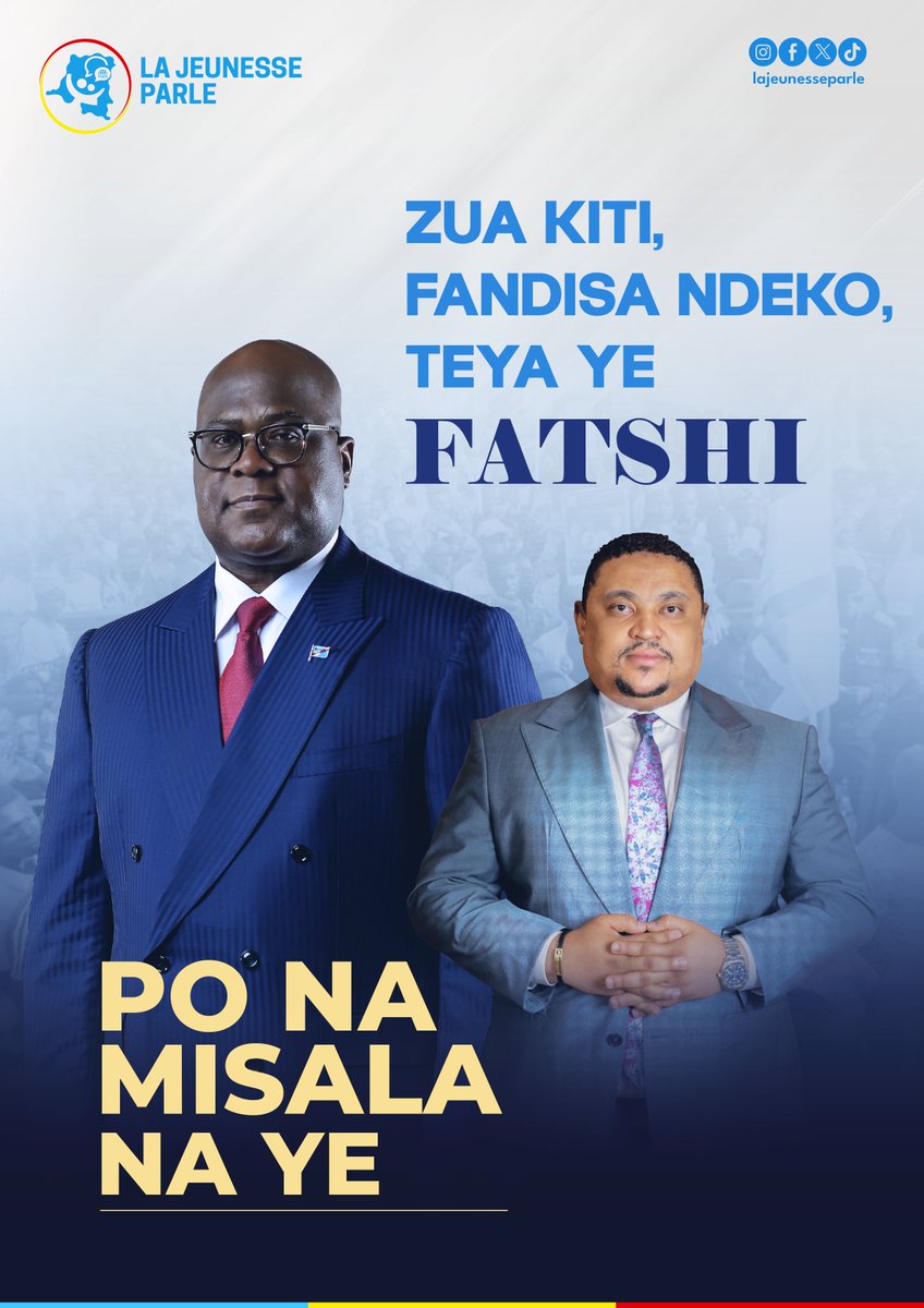 lajeunesseparle's tweet photo. JEUNESSE PARLE

Lancement de la campagne de vulgarisation des actions du Chef de l’État

« ZWA KITI, VANDISA NDEKO, TEYA YEE FATSHI ! »

Informer • Sensibiliser • Mobiliser

La jeunesse congolaise au cœur de la vulgarisation des actions et réalisations du Président de la République, Félix-Antoine Tshisekedi Tshilombo.
#Informer #Sensibiliser @Presidence_RDC