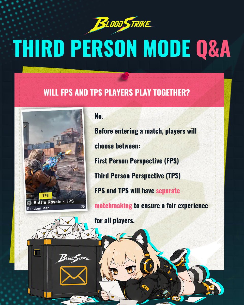 bloodstrike_EN's tweet photo. Third-Person BR Q&amp;A 🎮

Have questions about the new mode?

Find out everything you need to know before entering the battlefield.

#BloodStrike #BS https://t.co/DlBvmpmvUy