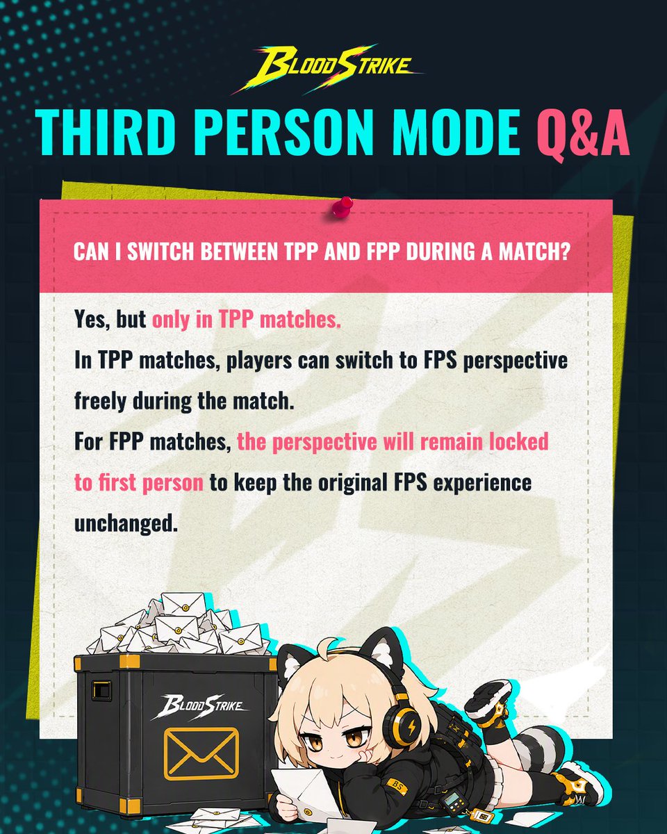 bloodstrike_EN's tweet photo. Third-Person BR Q&amp;A 🎮

Have questions about the new mode?

Find out everything you need to know before entering the battlefield.

#BloodStrike #BS https://t.co/DlBvmpmvUy