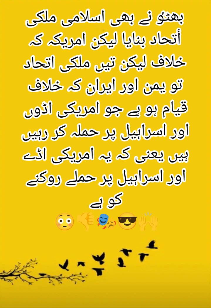 JiddOJahd's tweet photo. بھٹٶ نے بھی اسلامی ملکی أتحاد بنایا لیکن امریکہ کہ خلاف لیکن تیں ملکی اتحاد تو یمن اور ایران کہ خلاف قیام ہو ہے جو امریکی اڈوں اور اسراہیل پر حملہ کر رہیں ہیں یعنی کہ یہ أتحاد امریکی اڈوں اور اسراہیل پر حملے روکنے کو ہے
😳👎🎭😎🙌 https://t.co/0OqgfRI4o9