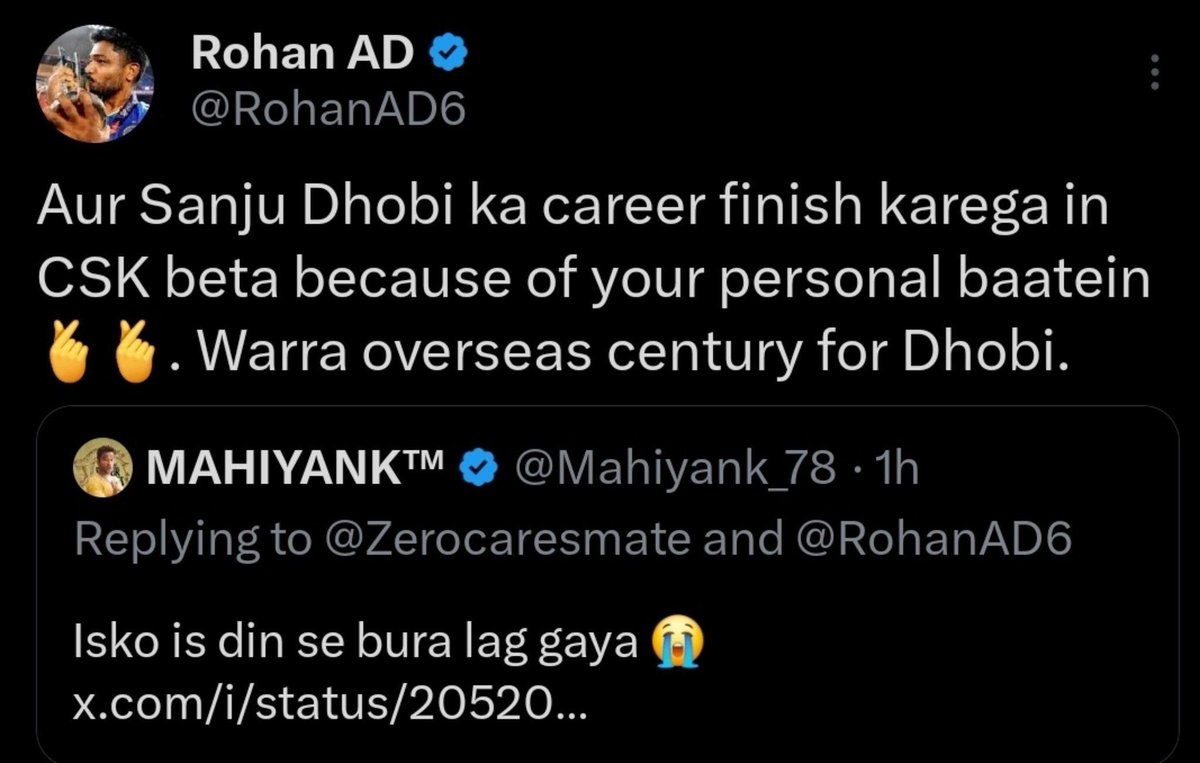 SirronOfficial's tweet photo. MEET ROHAN AIDS 🤡

- Harasses girls in DMs, even Ruturaj fan girls.
- DMs boys asking for waist pics 😭
- Posts himself just to become troll material.
- Started supporting CSK this year, yet trolls its captain day &amp; night.
- Called Dhoni “Dhobi.”
- Now clubbing Sanju with Dhoni https://t.co/d5nKpFlS9W