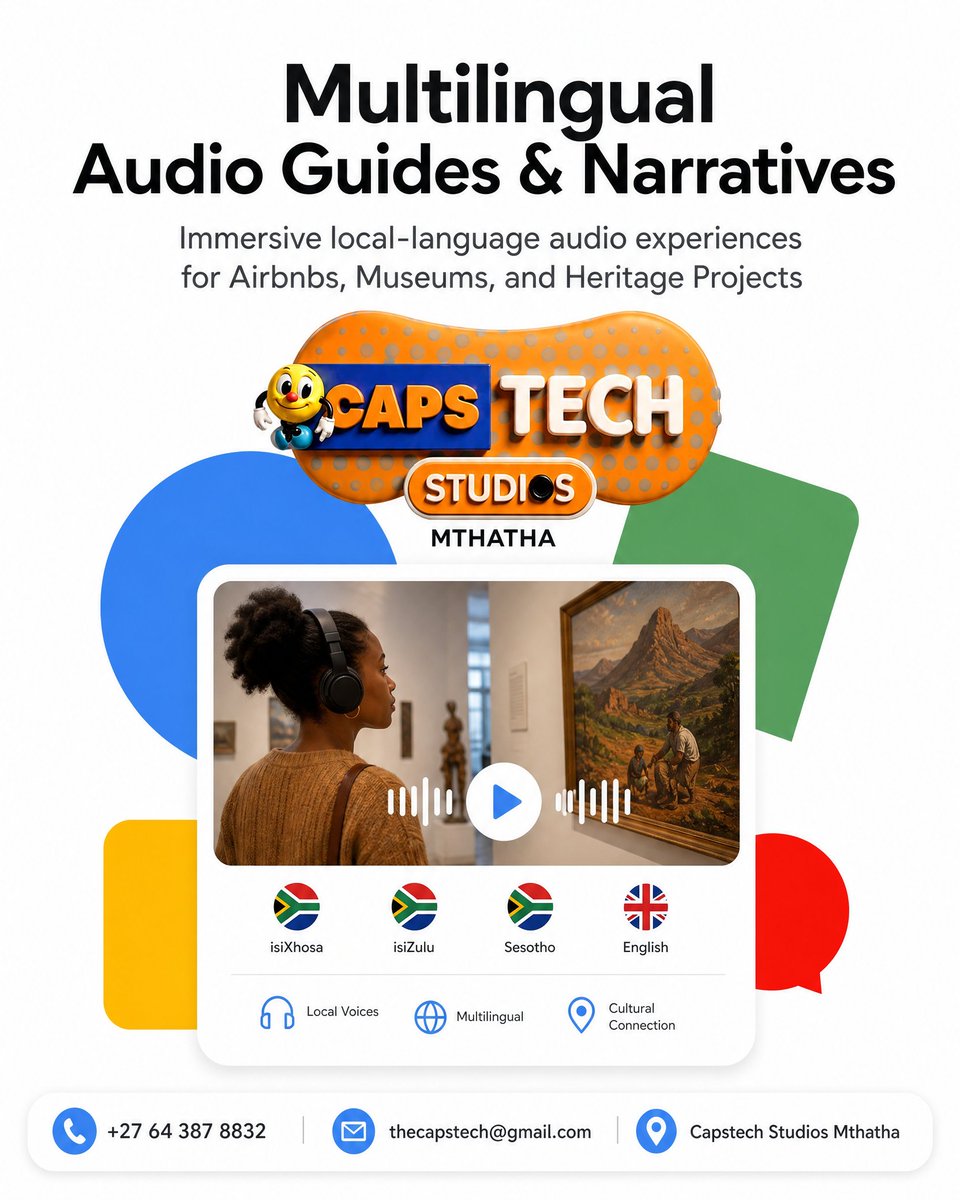Capstech_Studio's tweet photo. Multilingual Audio Guids &amp; Narratives #airbnb #museum #HeritageProjects visit Capstech Studios Mthatha https://t.co/e36Y8WYfLR