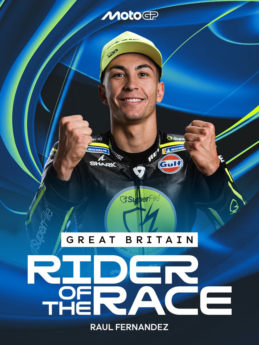 MotoGP's tweet photo. Two for the price of one! ✌️

@25RaulFernandez wins at Silverstone and wins the Rider of the Race for the first time! 🏆 Check out the results here 👉 https://t.co/OIKGFNL9VM 

#BritishGP🇬🇧 https://t.co/cwPtu0f7RM
