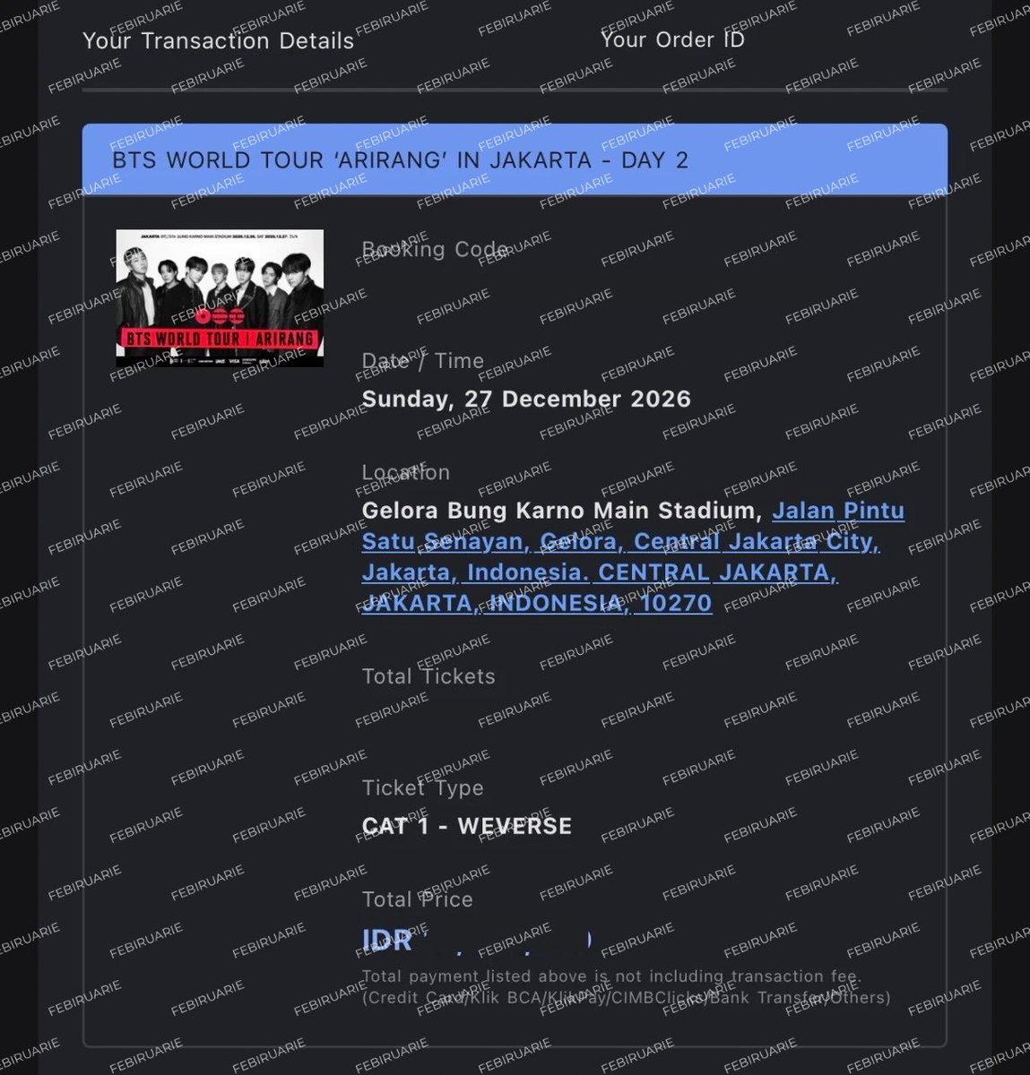 febicino's tweet photo. WTS BTS ARIRANG IN JAKARTA DAY 2
CAT 1 - PRESALE 2 TIX (deretan)
SURABAYA/SIDOARJO COD RUMAHKU
ALL PROOFS CEK SEPUASNYA
diurus sampai jadi WB nanti masuk bareng aku
tiket secured di 12:02
DM aja, serius buyer only
#BTS_ARIRANG_TOUR_IN_JAKARTA https://t.co/TEe1MGvYGX
