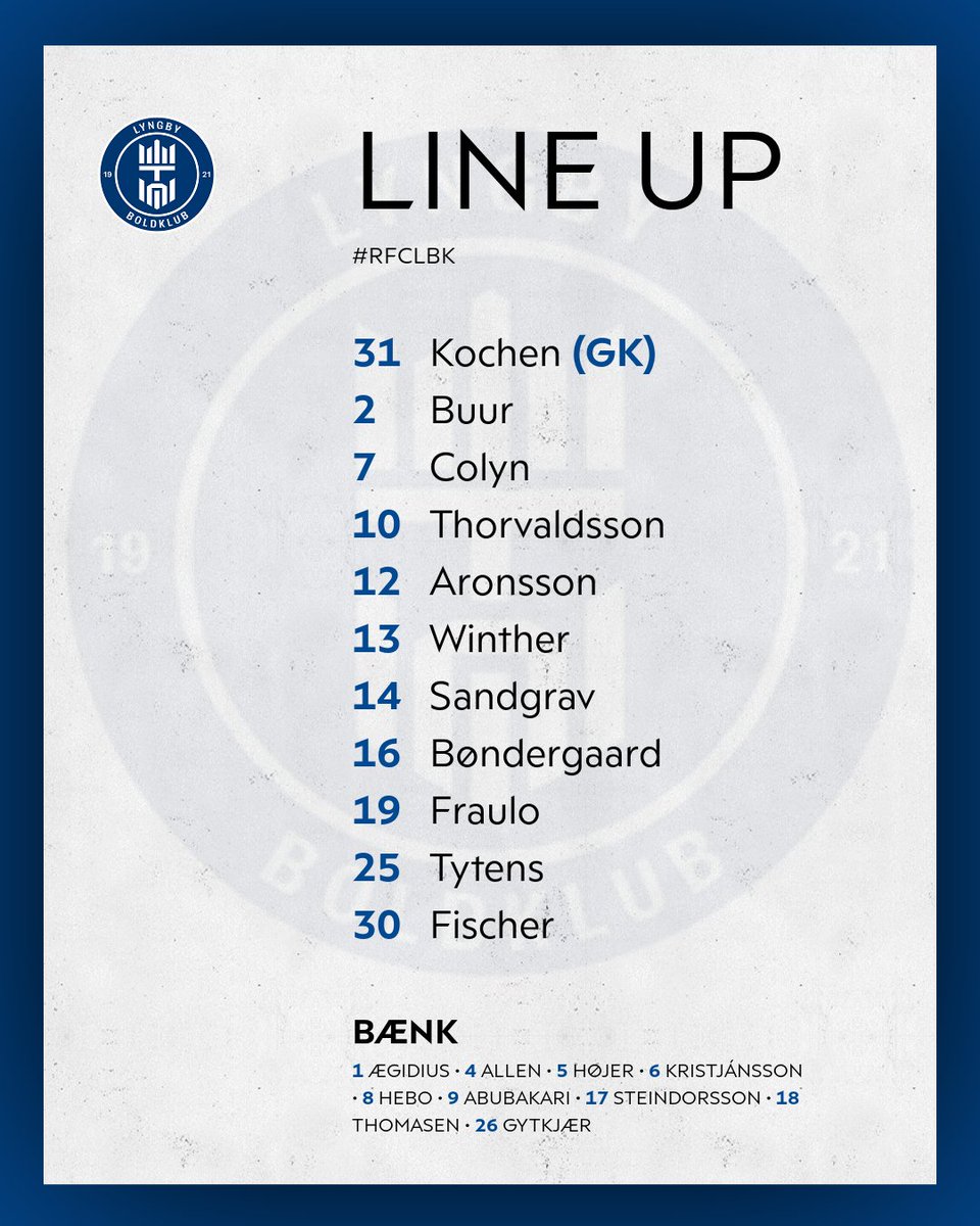 Superligaen's tweet photo. Startopstilling Lyngby Boldklub
#SLDK #RFCLBK #ditholdvoresliga https://t.co/MWV1xDt8yM
