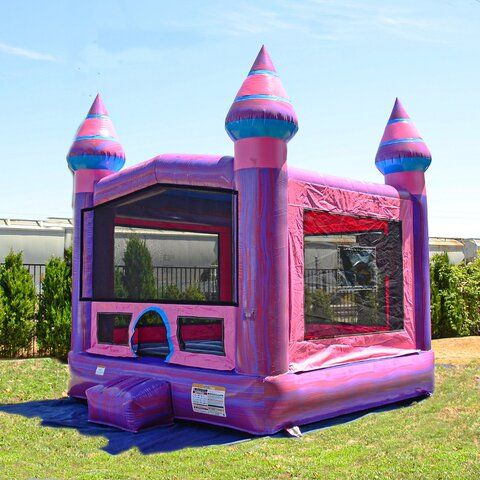 USAInflatables's tweet photo. Purplish 13′ X 13′ Bounce House is a posh playhouse! True to its name, it’s mostly purple with pink blended in. A basketball hoop is also inside to complement the ample bouncing space. this unit is a reliable inflatable for parties and events https://t.co/lAHzy0NMNb https://t.co/bnPqEa38jX
