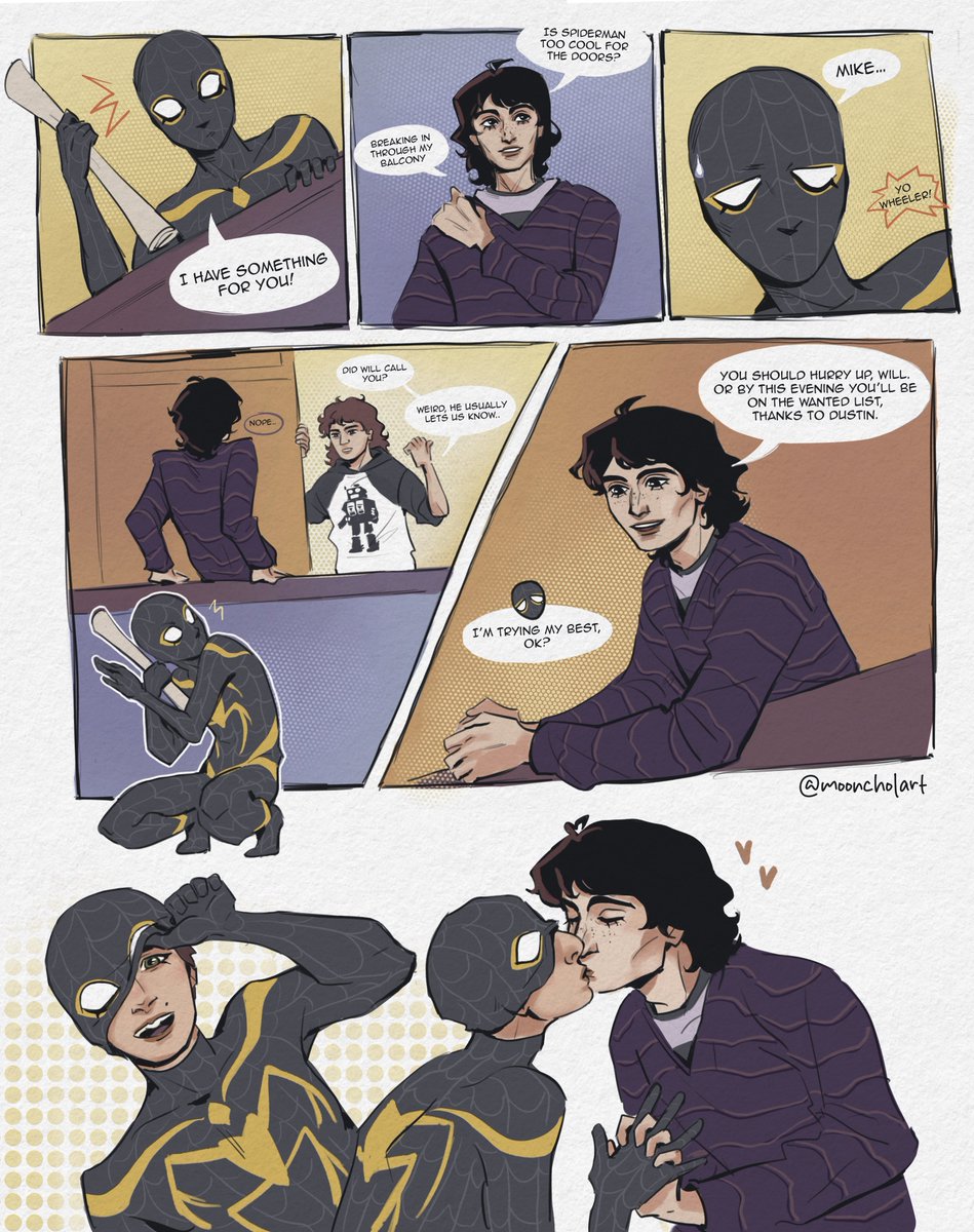 mooncholart's tweet photo. Quick idea for interaction with spideywill #byler https://t.co/9FYRBArj92