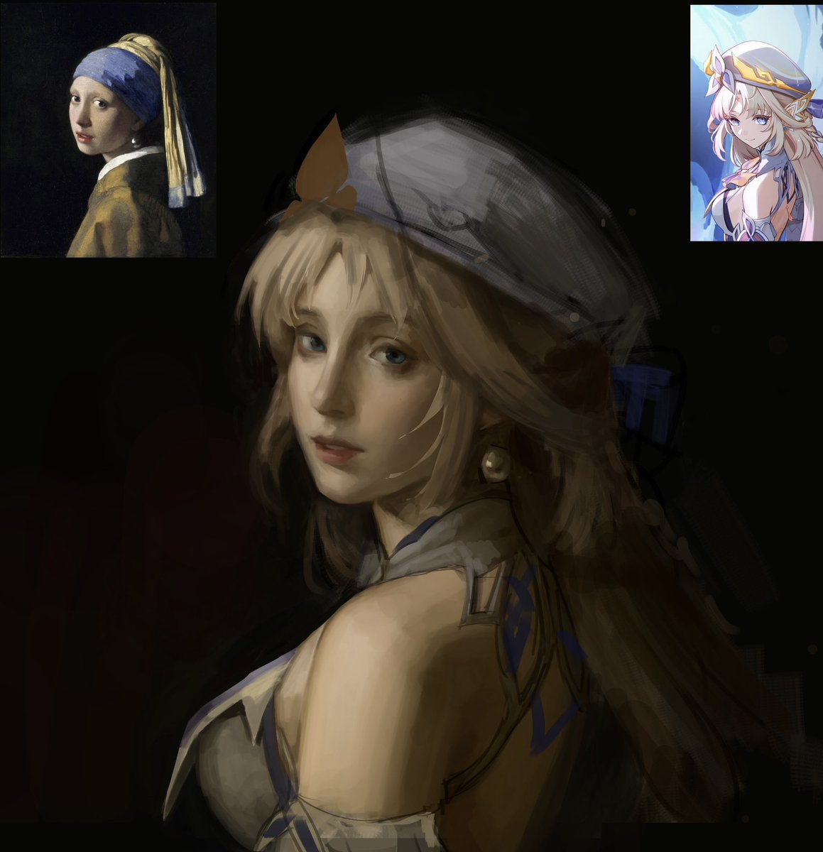 L2006integral_'s tweet photo. Nicole with the pearl earring work in progress from months ago I’ve decided to keep working on! #GenshinImpact #Nicole #NicoleReeyn #GenshinImpactFanart #WIP #原神 https://t.co/IyxEE10Hxp