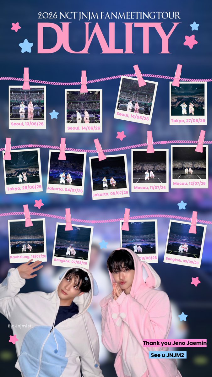 jnjm1st_'s tweet photo. Finally DUALITY is over. Thank you JNJM Jeno Jaemin, for all your hard work during Bothsides &amp; Duality. 13 shows all sold out, we’re so proud of you. See you at JNJM2 with a full album and a concert!  🩵🩷 https://t.co/57GZCbe3Bj