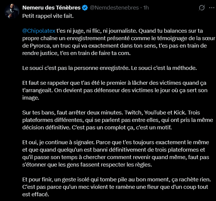 Ellyn952's tweet photo. Par pitié, montrez-moi ce que Nemeru a fait pour Jade, à part tej son témoignage.
Non, parce que y'a du monde pour faire sa justice sociale machin bazar, "Oui, toi qui recueille ce témoignage, c'est pas déontologique".
Mais se retrousser les manches pour faire la différence ? https://t.co/jfOJfdM3TX
