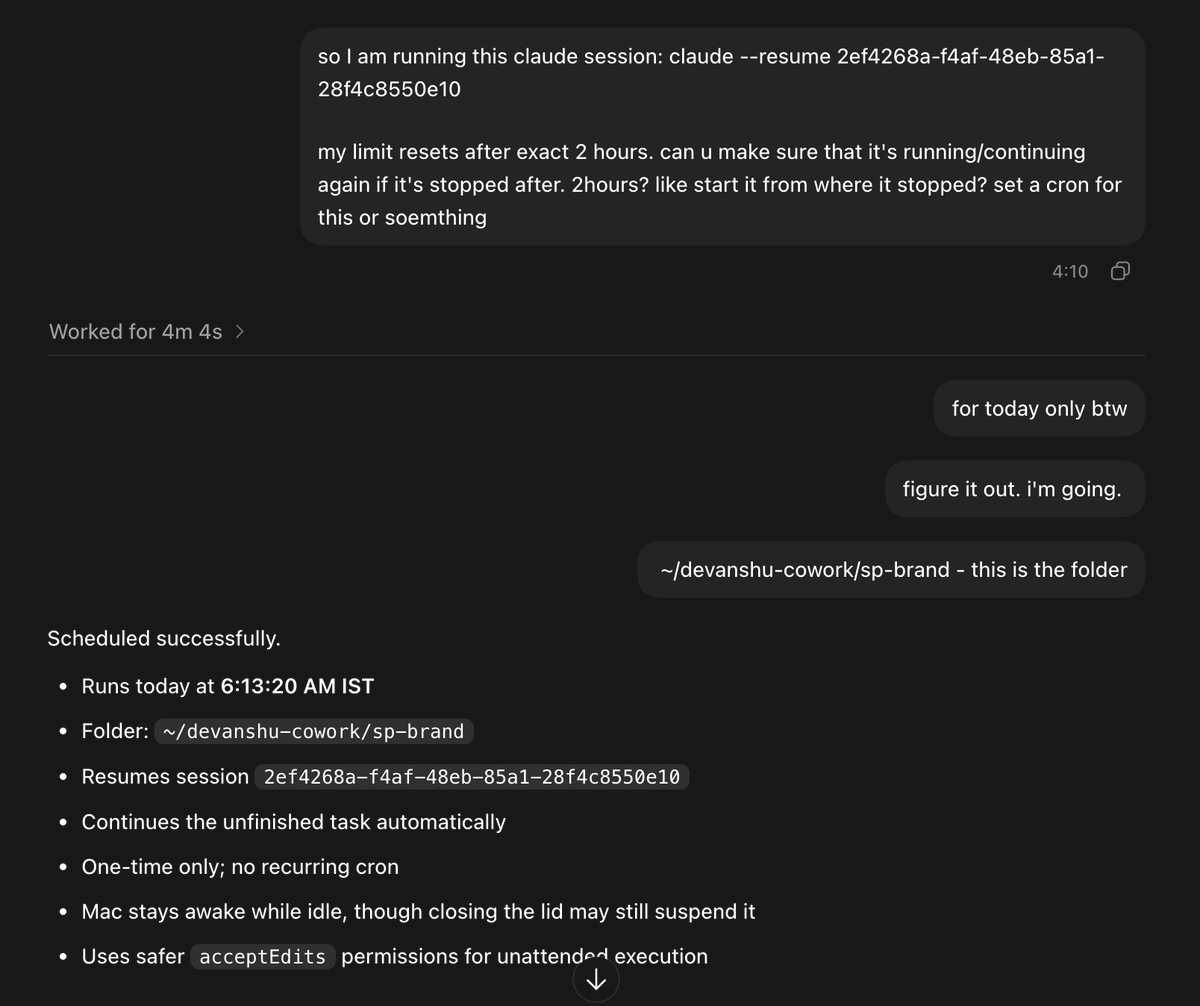 _heyshoo's tweet photo. Codex called my Claude session 1,684 times and drained my 5-hour limits multiple times until I noticed.

So, I was working on a side project late night yesterday - 4 AM. About to head to bed, but I wanted the task done by the time I woke up. 
So I ask Codex to wake the Claude session after 2 hours when the next window starts. 

Told it specifically one time. It confirmed.

Opened my laptop at 7 PM today, checked the limits and 10% already used. (and I didn't even open laptop yet)

ngl, first thought was I’d gotten hit by those Chinese AI token black market hacks.

Then I suddenly remembered the task and asked Codex about it. 
It goes “oops sorry I called it 1684 times hehe.”

First of all, glad that’s all it was. Just an infinite loop, not a hack lol.

Was I too sleepy to explain the task clearly, or did Codex not understand it correctly? Don’t know.

Learnt a lesson. But for all I care, it’s fixed for now.