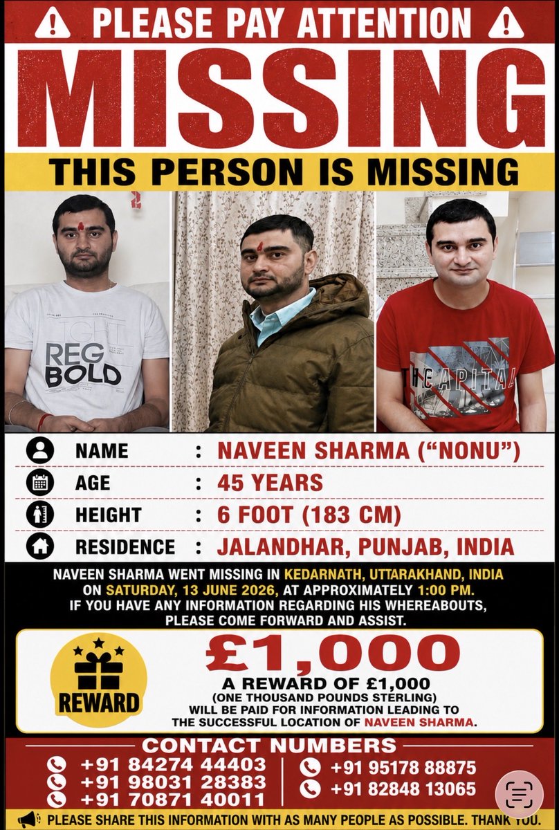 sunniebains's tweet photo. @Rahullsingh1947 Missing in Kedarnath please can you help us to put this out there as much as possible so people are aware he’s missing. https://t.co/HLy9BioNTA