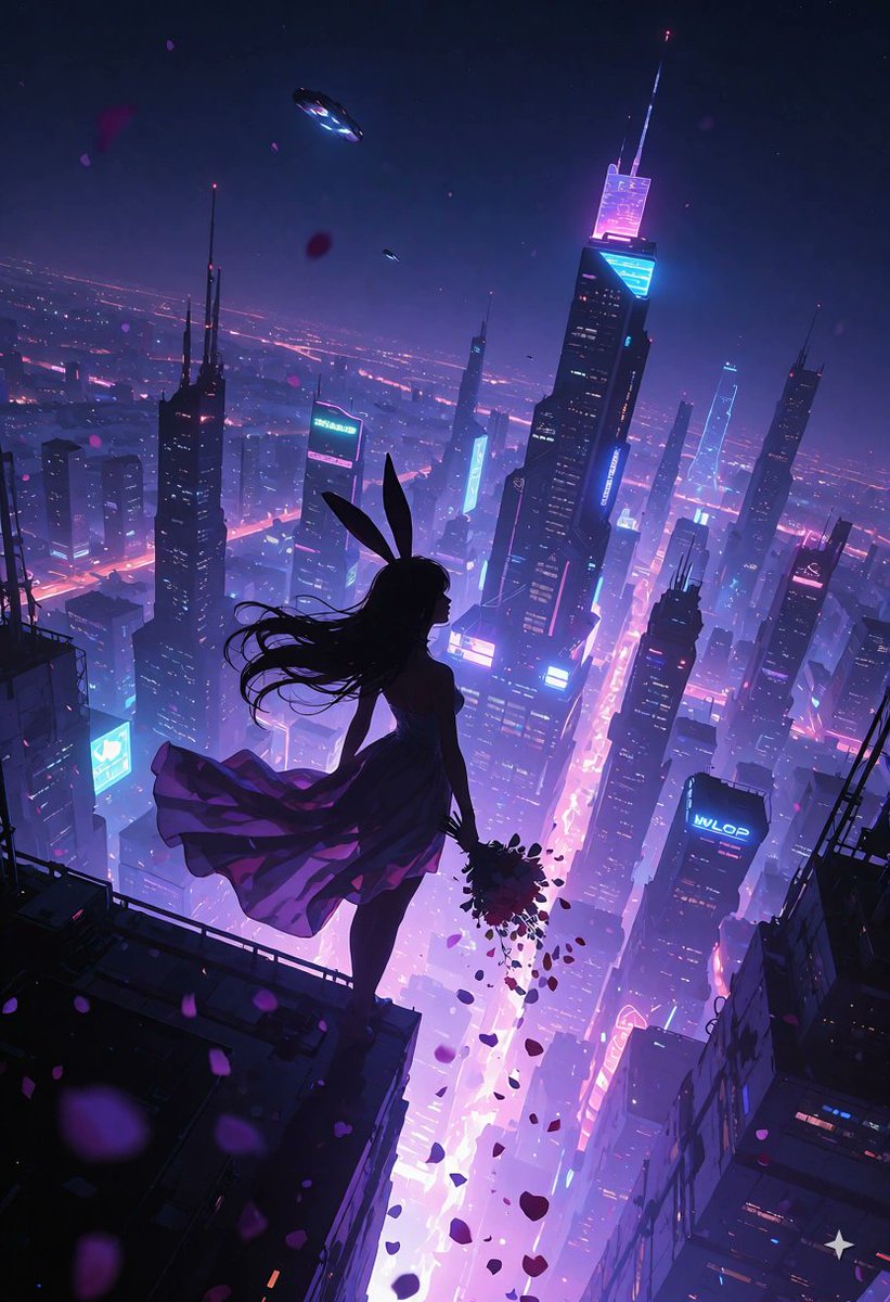 kaimeng147807's tweet photo. Dramatic low oblique camera angle from below looking sharply upwards at a massive futuristic cyberpunk cityscape under a deep purple-blue neon sky,Check out BonanzaGen for concept art. BonanzaGen：https://t.co/qMrr6EYFal https://t.co/FOZMYZtigI