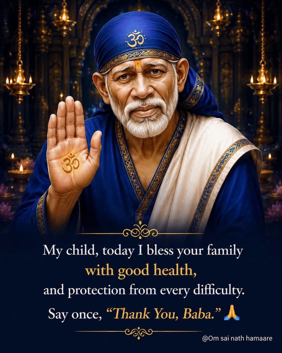 PM_Narendhar's tweet photo. @SSSTShirdi 🕉️ Shirdi SaiBaba Says 🕉️ When trials come, do not ask 'Why me?' Remember the principle of Saburi. The Satcharitra shows us that gold is purified in fire, and our souls are strengthened through patient faith. Stay firm #SaiBaba https://t.co/p8bdAId2PG