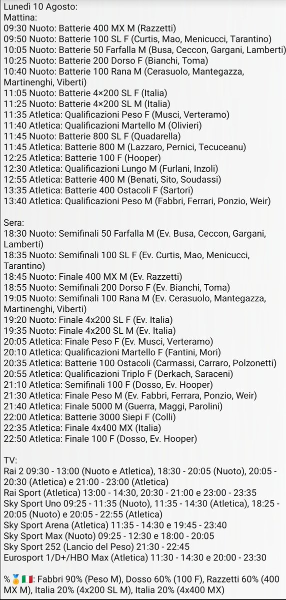 Nicola89144151's tweet photo. Europei di Atletica e Nuoto in Vasca Lunga: orari, TV, italiani in gara e chance di medaglia della 1° giornata di gare a #Birmingham2026 e #Parigi2026 https://t.co/u1hxQbGcdp