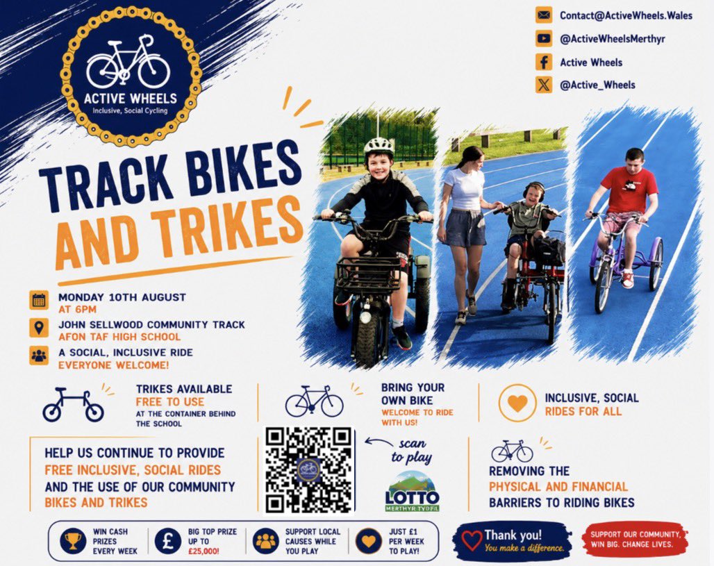 active_wheels's tweet photo. This week we have Trikes on Monday at 6pm and we’ll be visiting our friends at The Red Cow  Pontsticill at 5:30pm on Thursday. 

Please support us by buying your Merthyr Lotto tickets through our portal. Scan the QR in our ride posters or click here

https://t.co/IGsysR25Bj https://t.co/a9KyXaYmhB