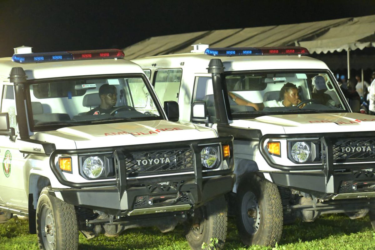 Presidency_GMB's tweet photo. As part of the ongoing tour, President Barrow handed over ambulances to the people of Nuimi and Jokadu districts upon laying 255km foundation stones yesterday. 

This gesture reaffirms the Government’s commitment to strengthening healthcare delivery. https://t.co/qrXTazejnU