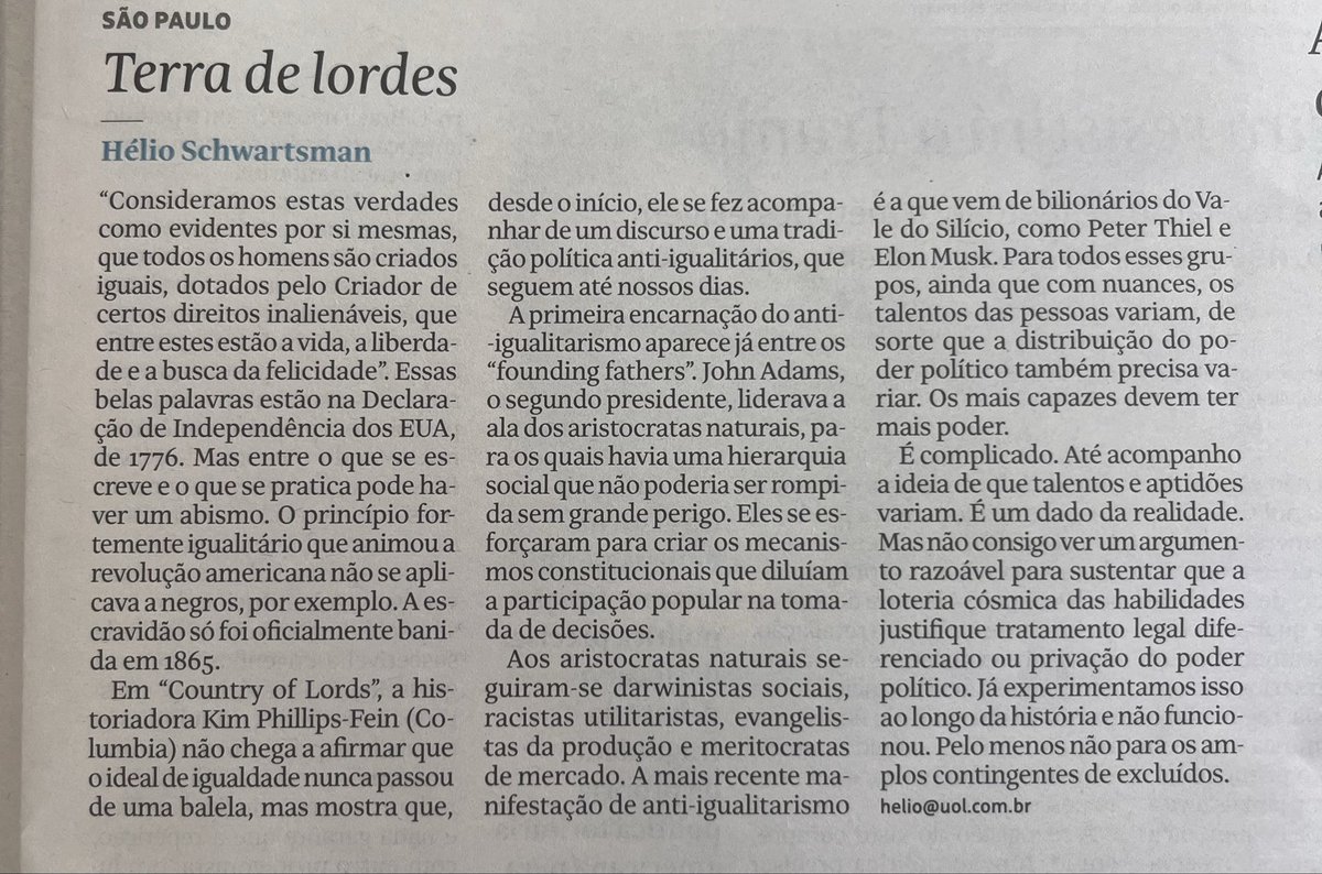 AndreiKampff's tweet photo. A sofisma da meritocracia, tantas vezes apresentada como virtude, tem um fim desde sempre: transformar desigualdades históricas em diferenças de mérito para justificar e perpetuar privilégios, preconceitos e o domínio político e econômico de poucos sobre muitos. Vale ler Hélio Schwartsman na @folha e , colher de chá, aqui.